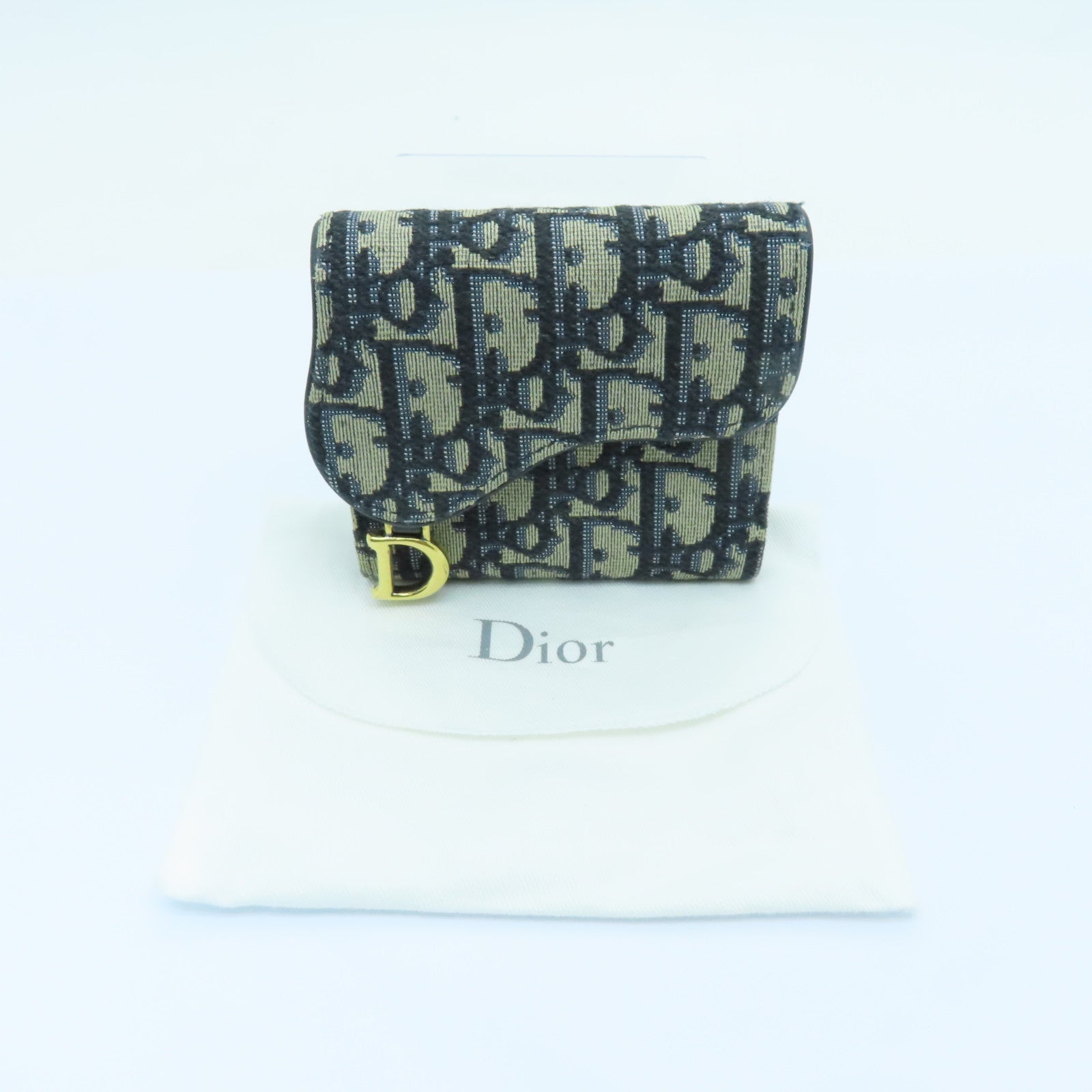 Dior 帆布Saddle Lotus Wallet金扣钱包蓝色
