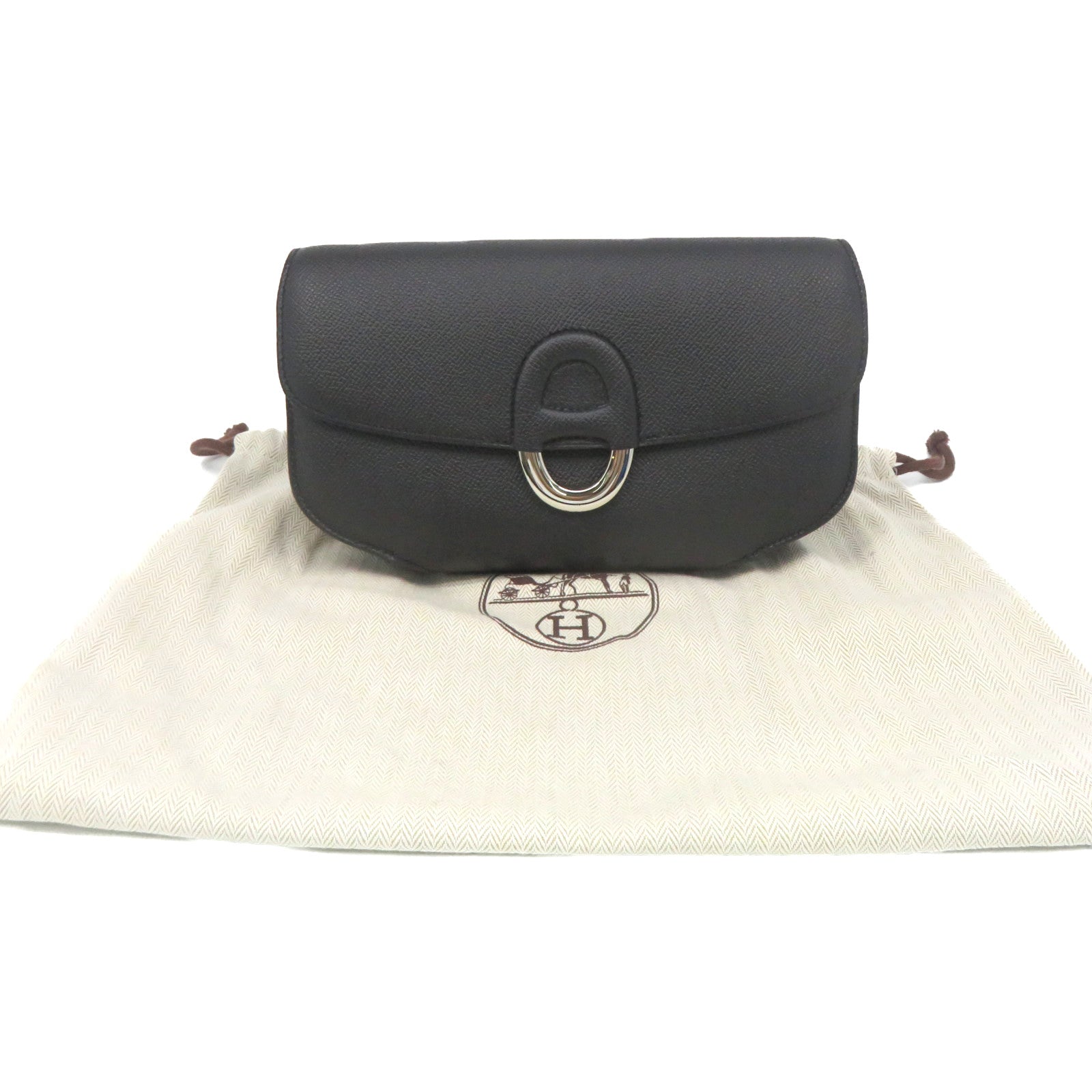 HERMES Epsom皮革Cherche Midi Clutch銀扣手拿包黑色