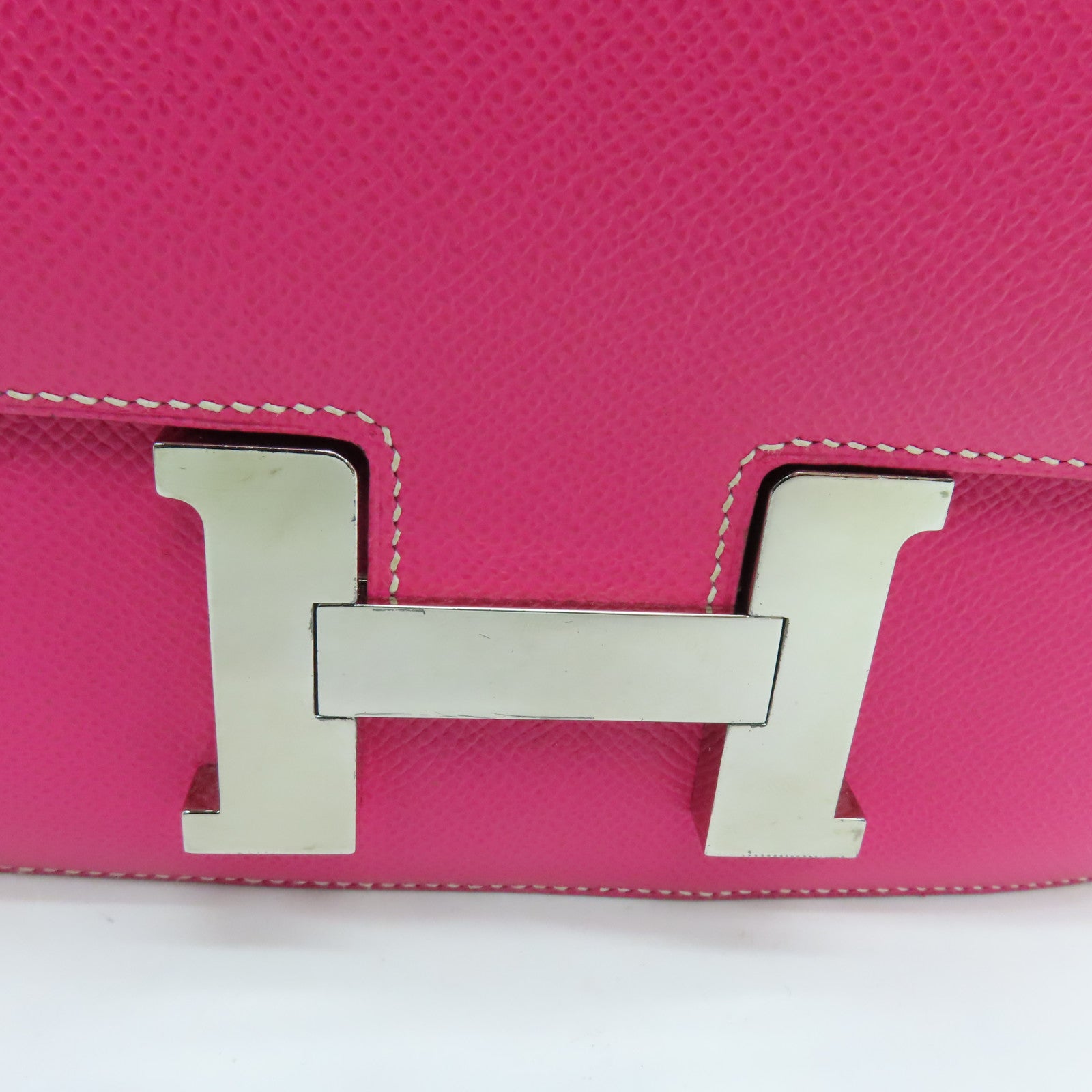 HERMES Espom Leather Constance 24 Silver Buckle Shoulder Bag Rose Tyrien
