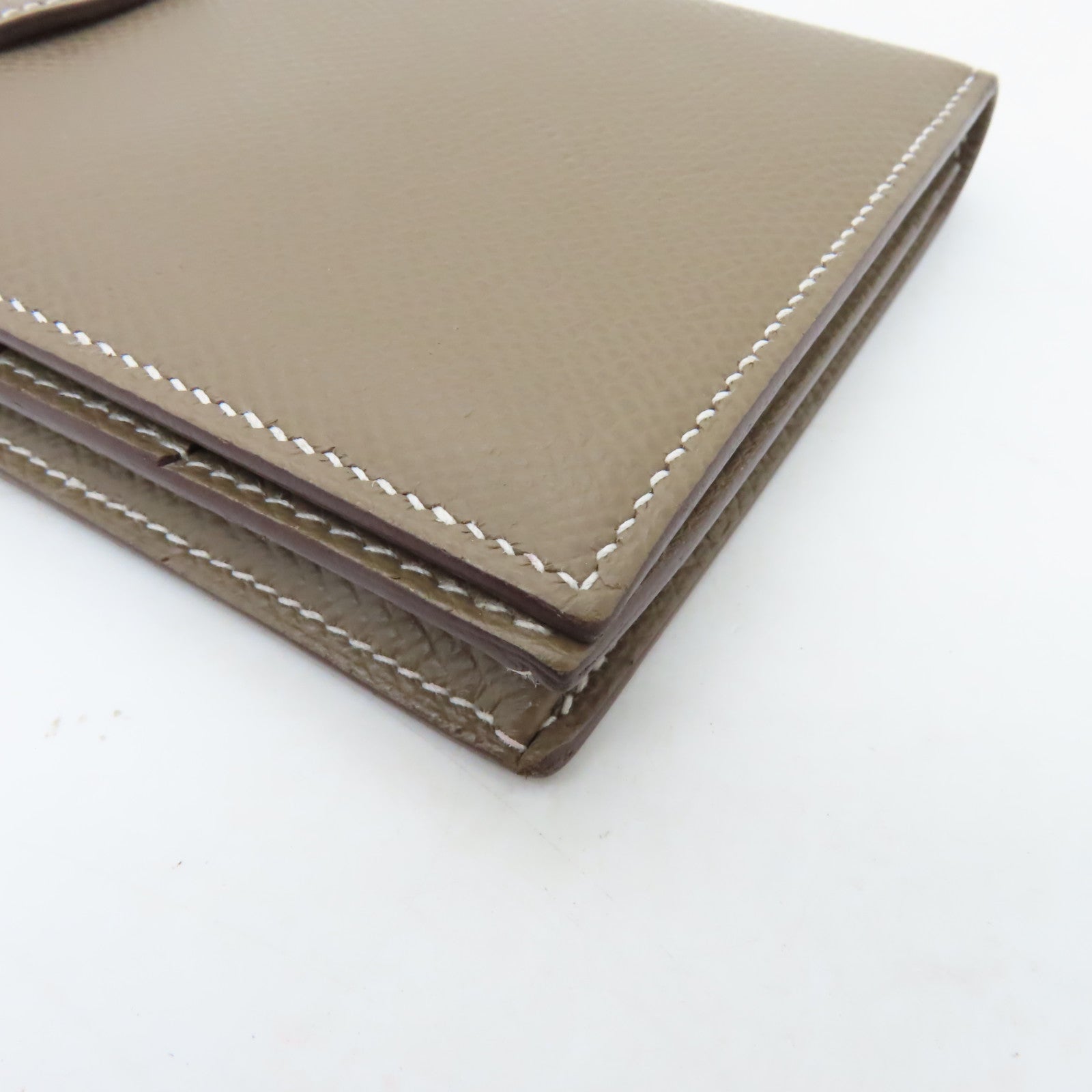 HERMES Epsom皮革Bearn bi-fold銀扣長錢包米色