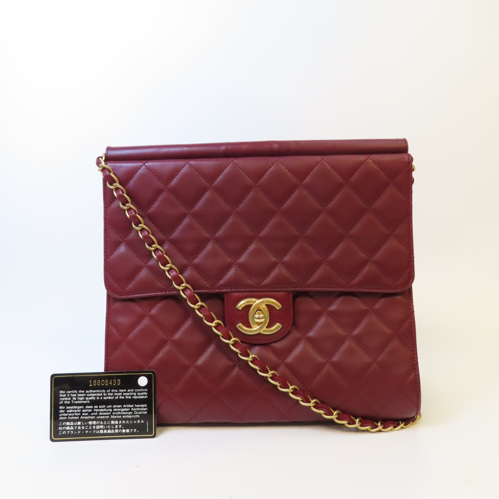CHANEL 菱格羊皮皮革Chain Shoulder Bag金扣鏈帶肩背袋紅色