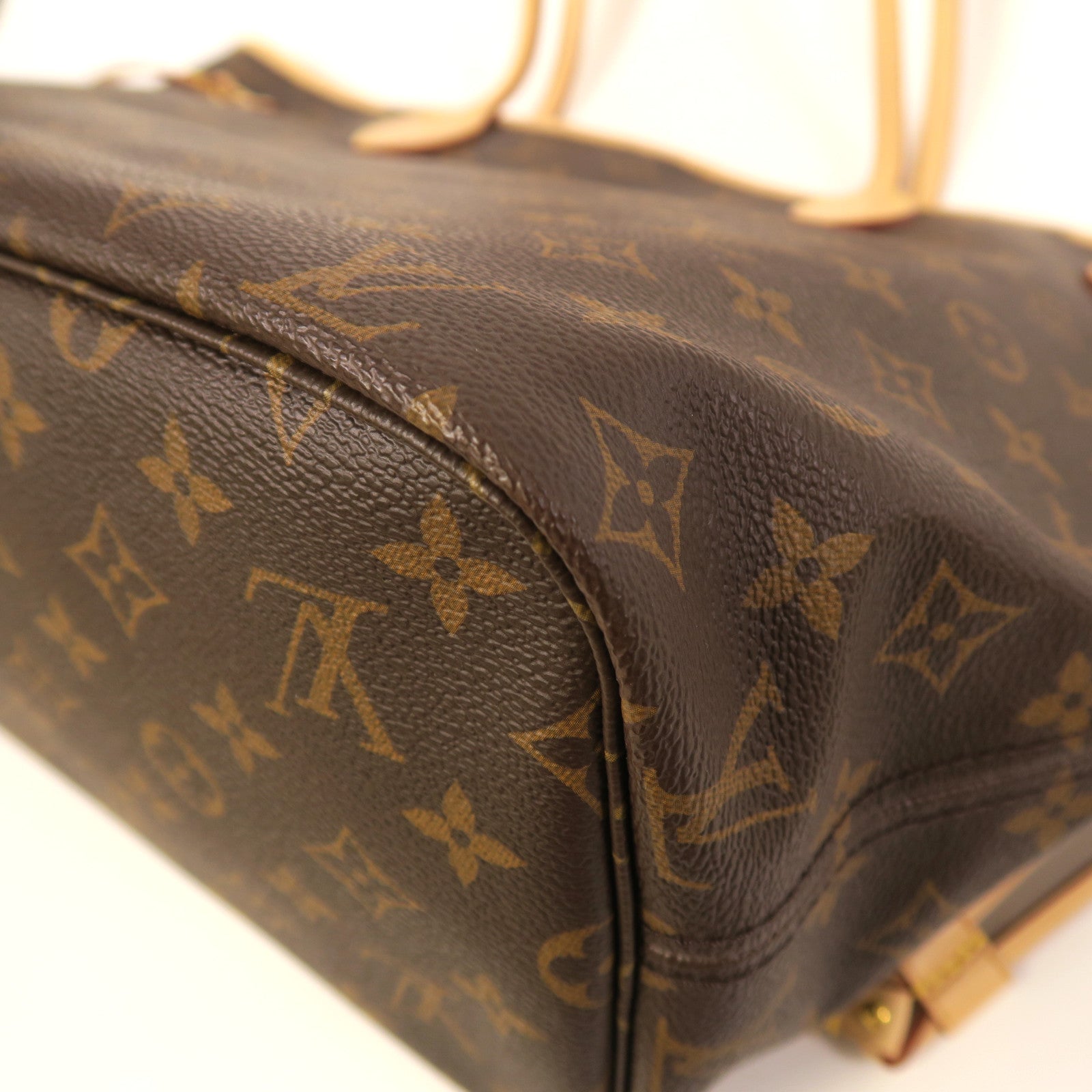 LOUIS VUITTON Monogram Neverfull MM金扣手挽袋啡色