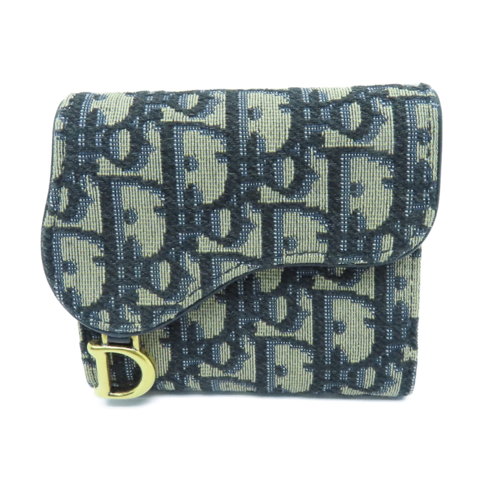 Dior 帆布Saddle Lotus Wallet金扣钱包蓝色