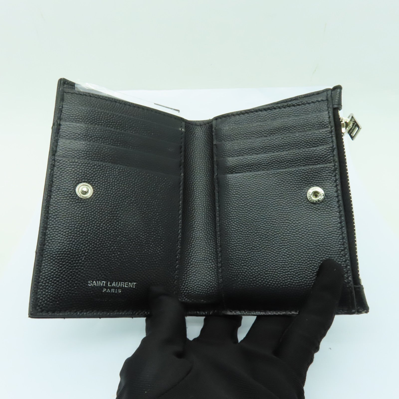 SAINT LAURENT 牛皮皮革Wallet銀扣錢包黒色