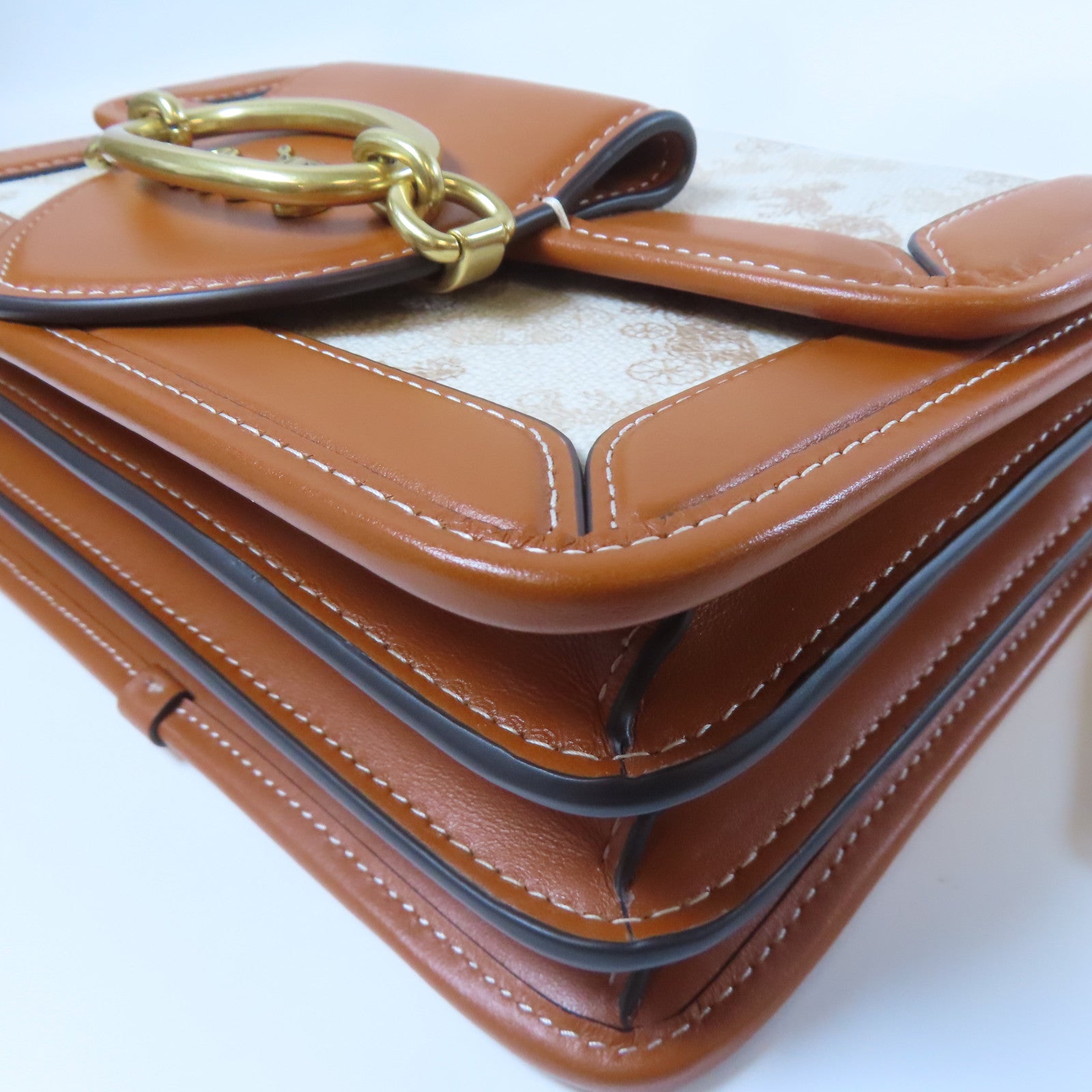 COACH 塗層帆布2 Way Bag金扣手挽肩背兩用袋啡色/白色