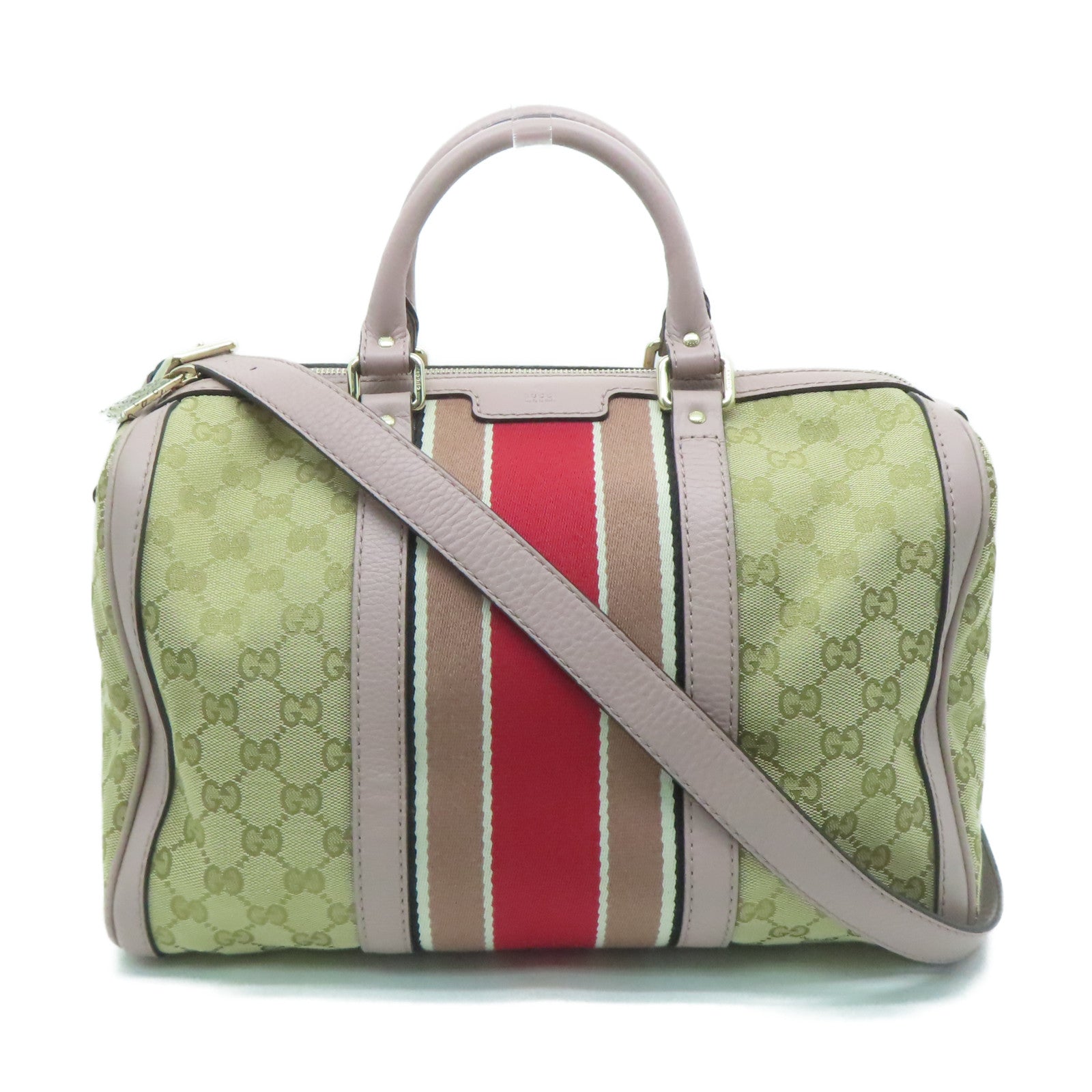 GUCCI 帆布Boston Bag金扣手挽肩背兩用袋米色/紫色