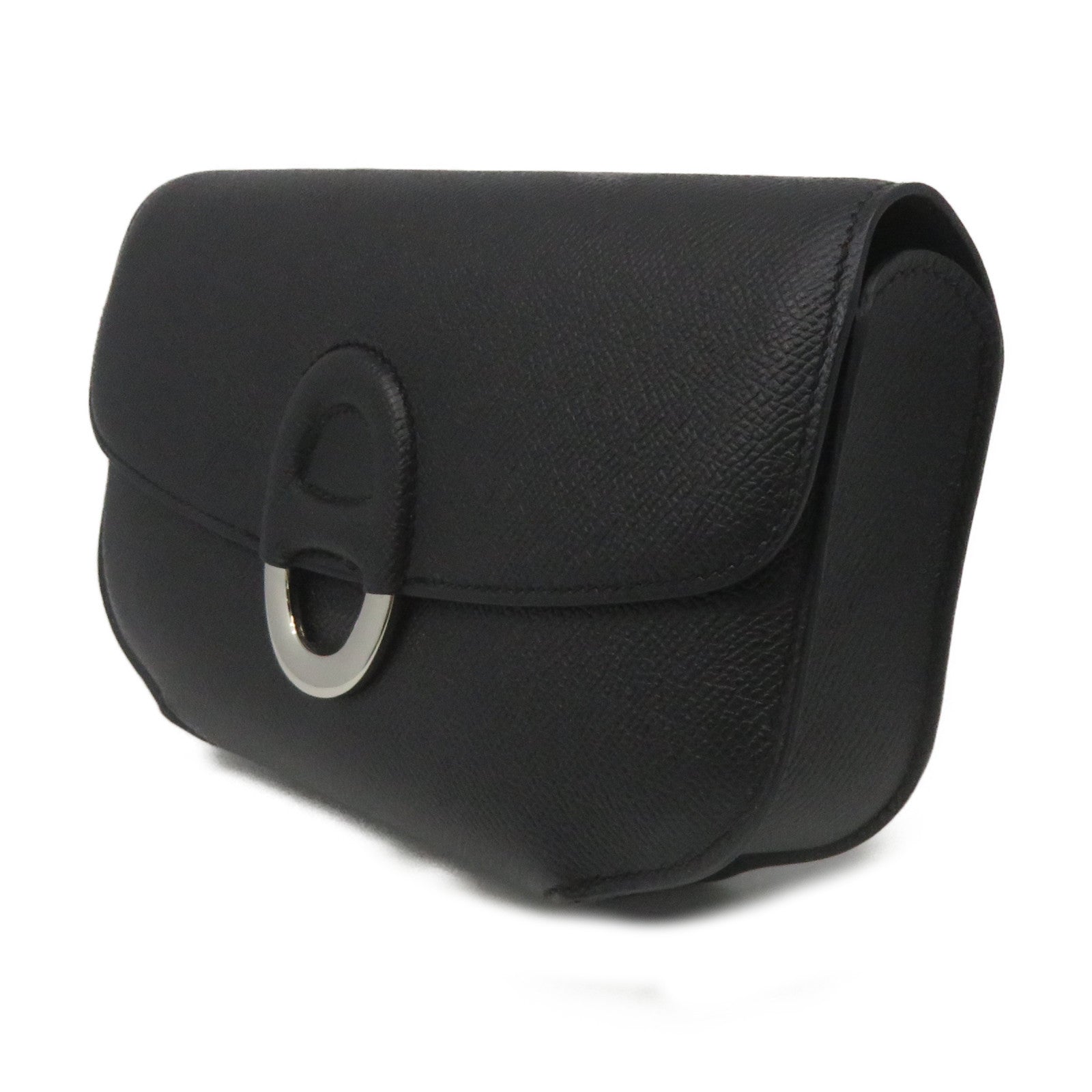 HERMES Epsom皮革Cherche Midi Clutch銀扣手拿包黑色
