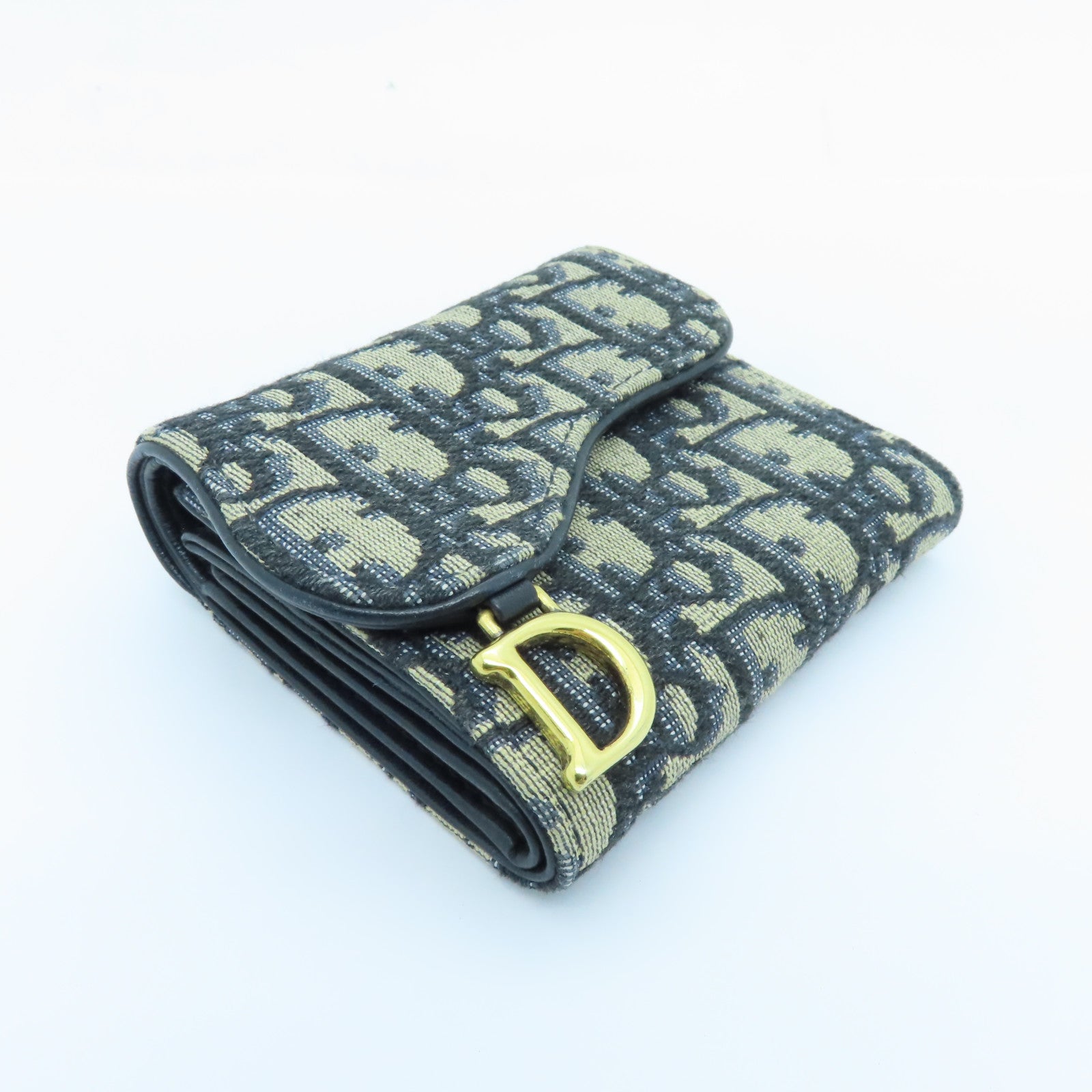 Dior 帆布Saddle Lotus Wallet金扣钱包蓝色