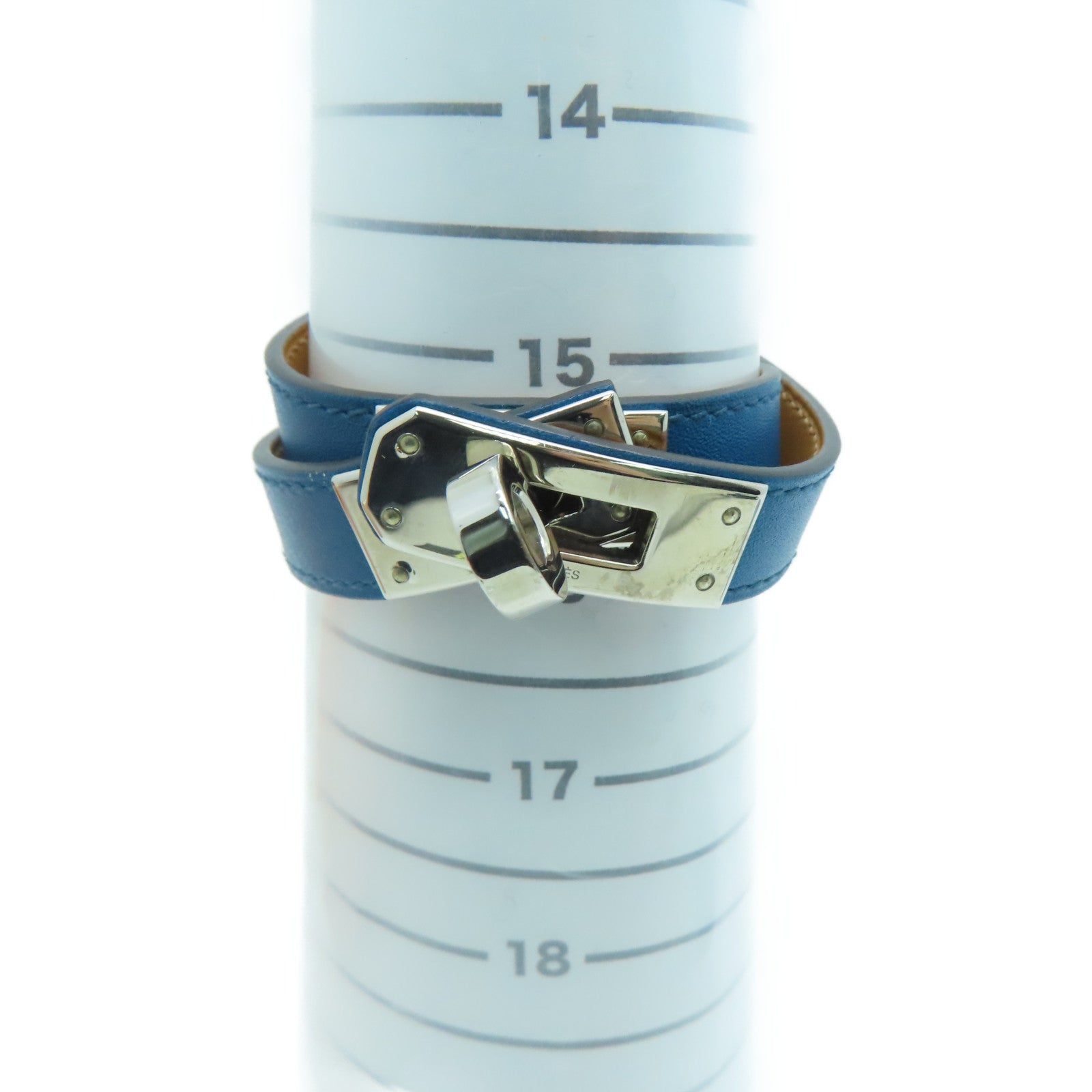 HERMES Swift皮革Kelly Double Toyr银扣手链蓝色