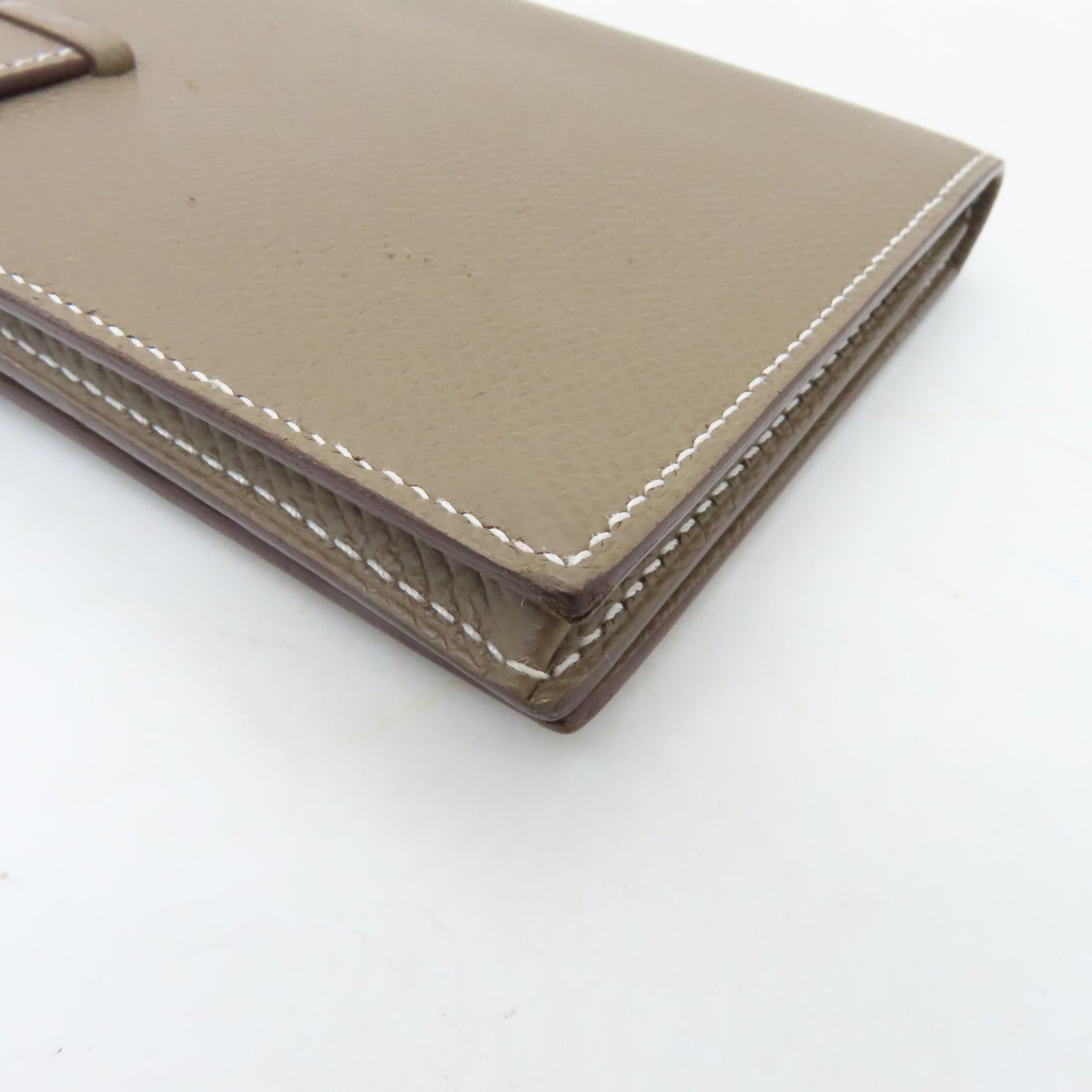 HERMES Epsom皮革Bearn bi-fold銀扣長錢包米色