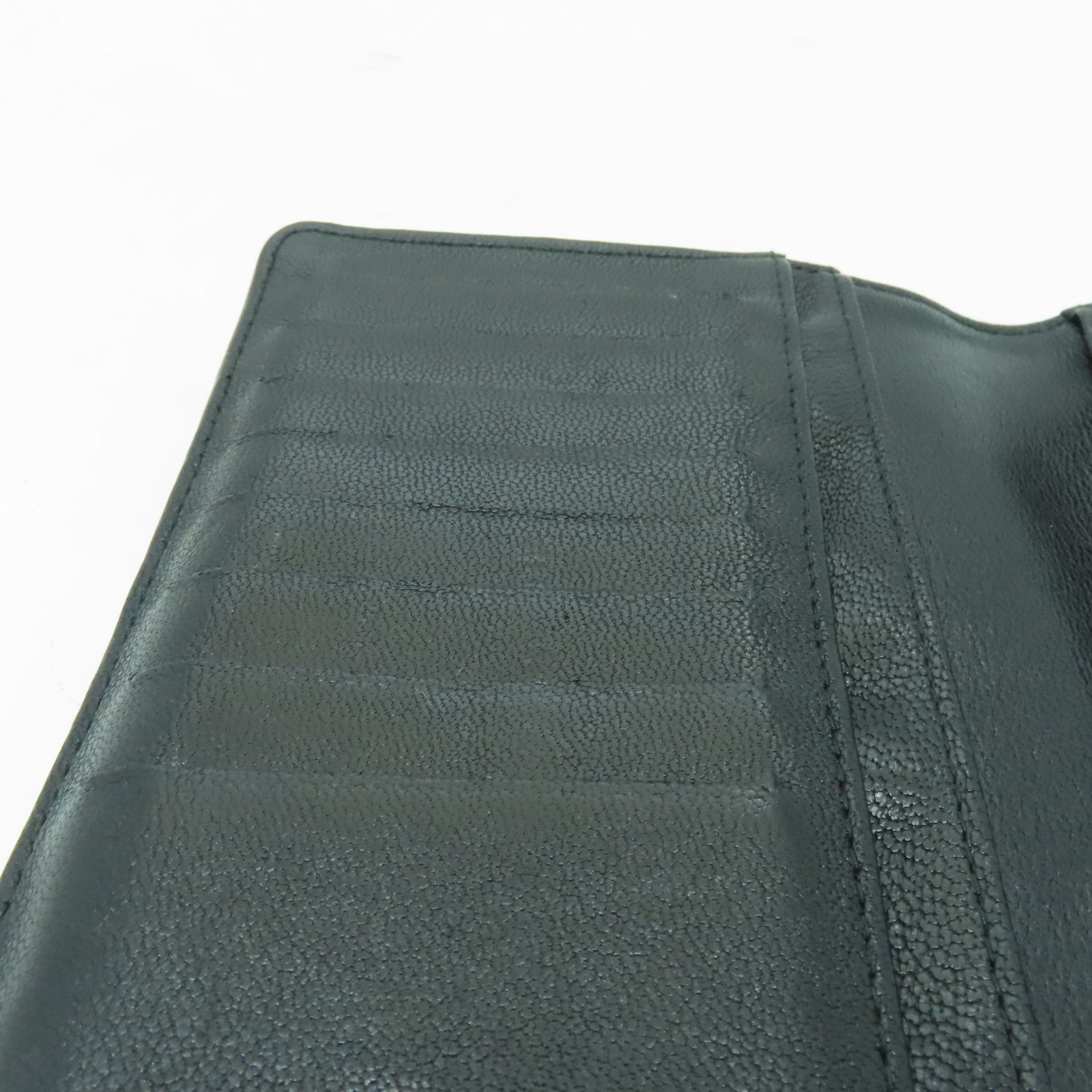 CHANEL 菱格牛皮皮革Long Wallet銀/黑扣長錢包黑色
