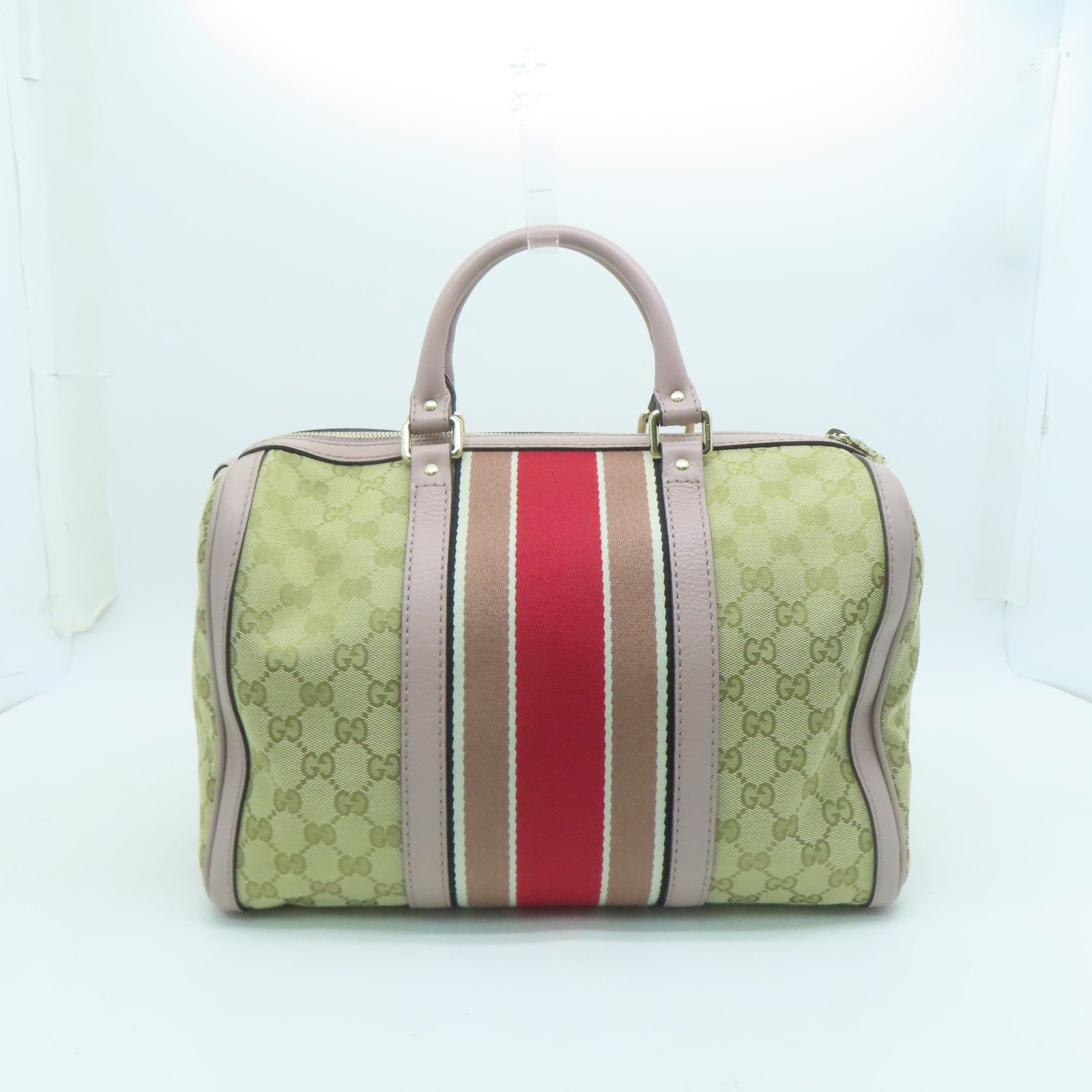 GUCCI 帆布Boston Bag金扣手挽肩背兩用袋米色/紫色