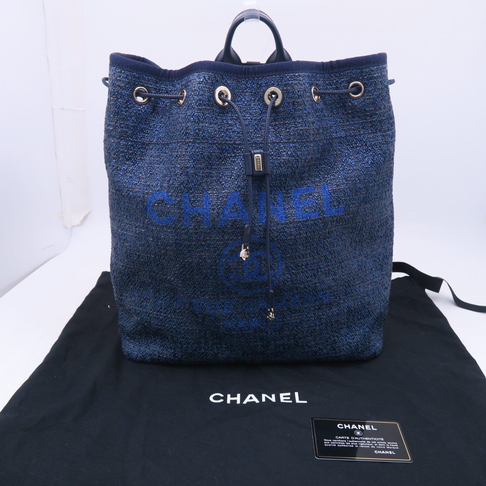 CHANEL 混合纖維Backpack金扣背包藍色