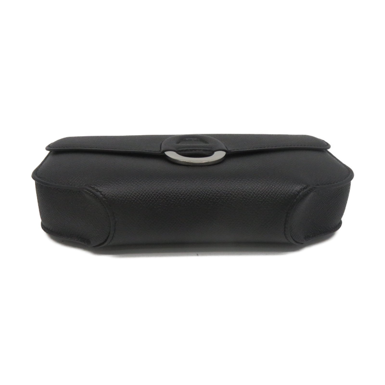 HERMES Epsom皮革Cherche Midi Clutch銀扣手拿包黑色