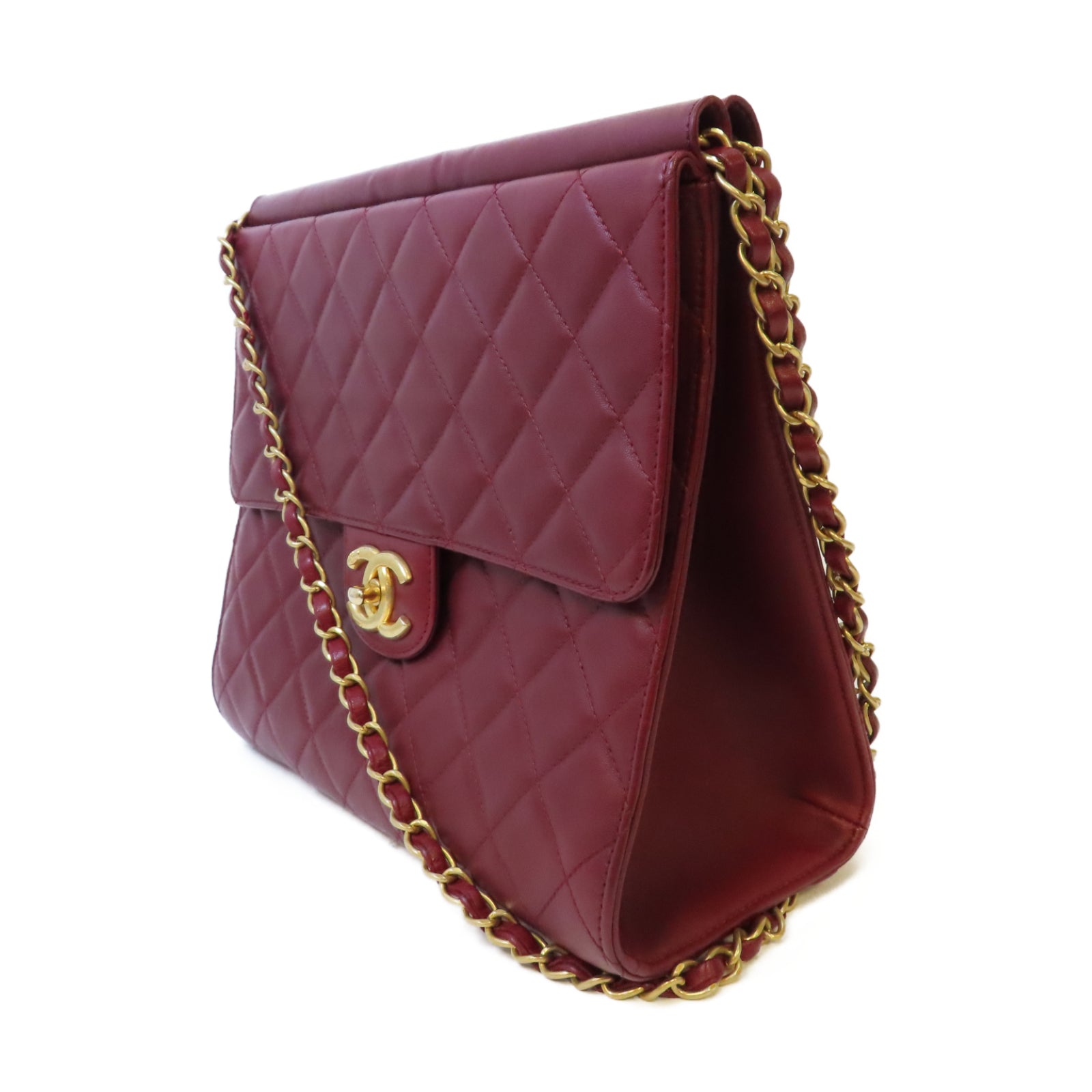 CHANEL 菱格羊皮皮革Chain Shoulder Bag金扣鏈帶肩背袋紅色