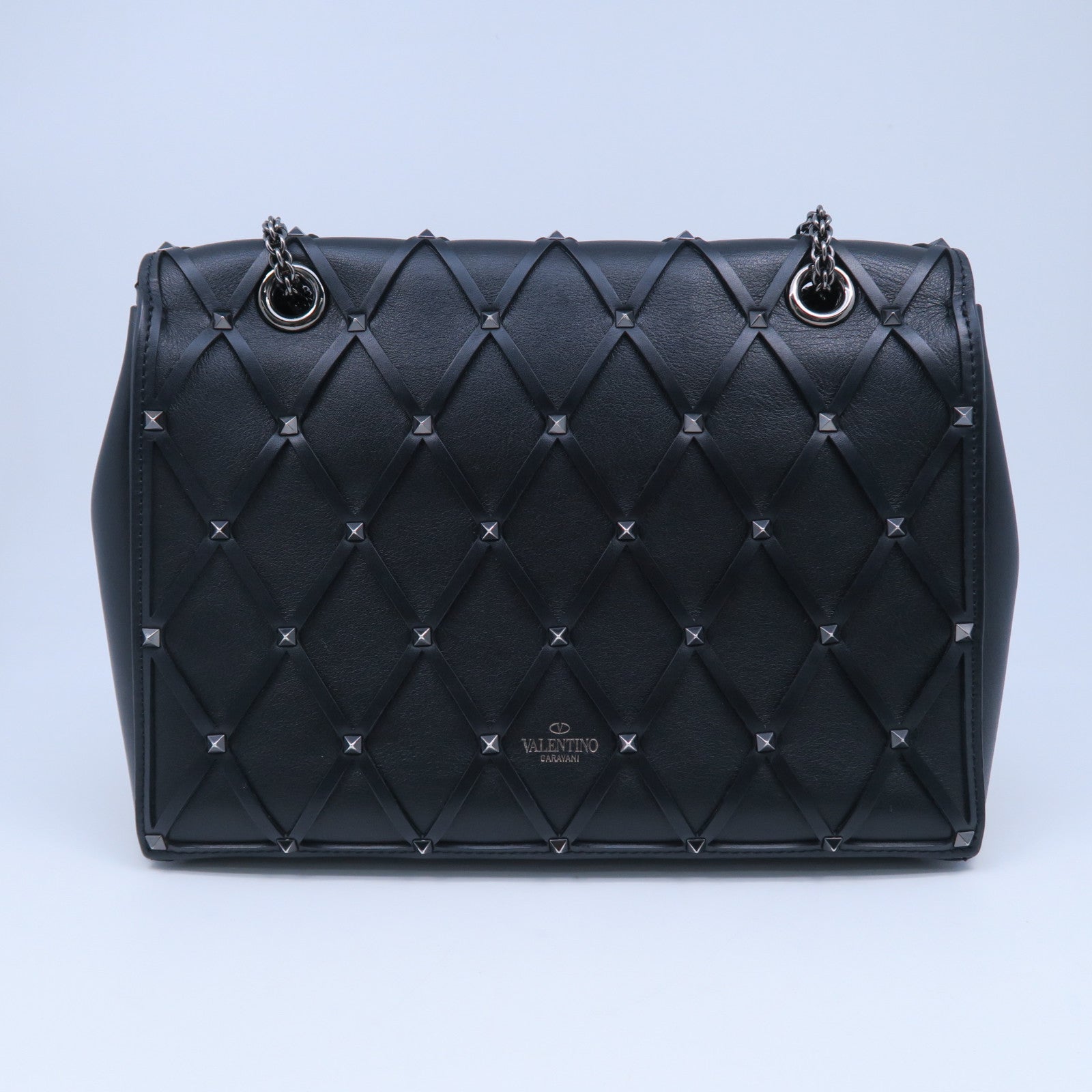 Valentino 牛皮皮革Chain Shoulder Bag銀扣鏈帶肩背袋黑色