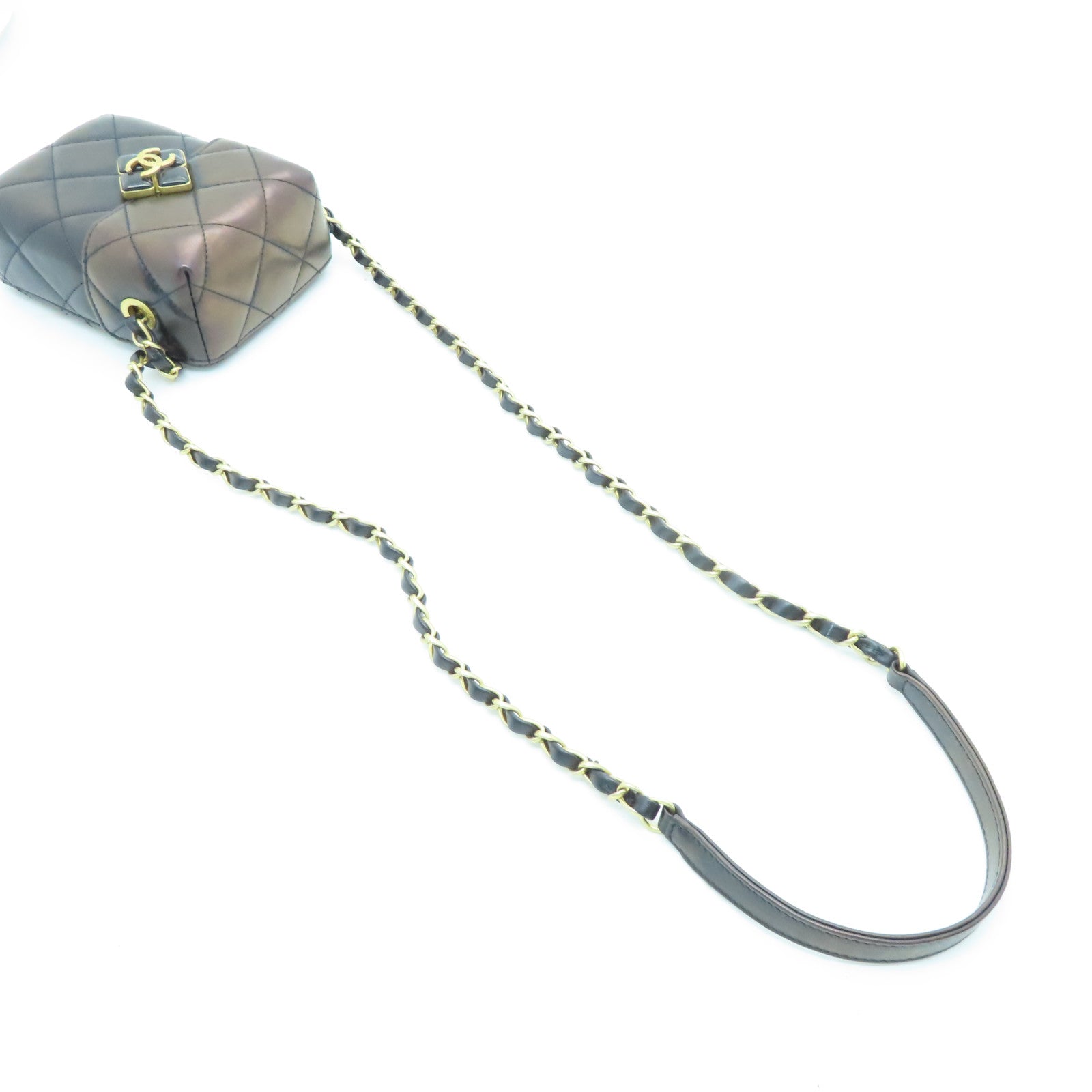 CHANEL 菱格Caviar皮革Chain shoulder銀扣鏈帶肩背袋黑色