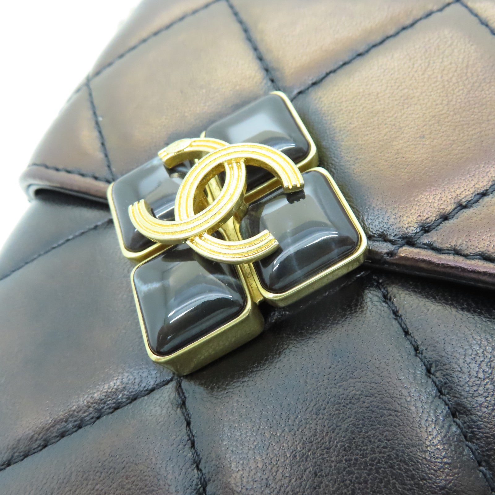 CHANEL 菱格Caviar皮革Chain shoulder銀扣鏈帶肩背袋黑色