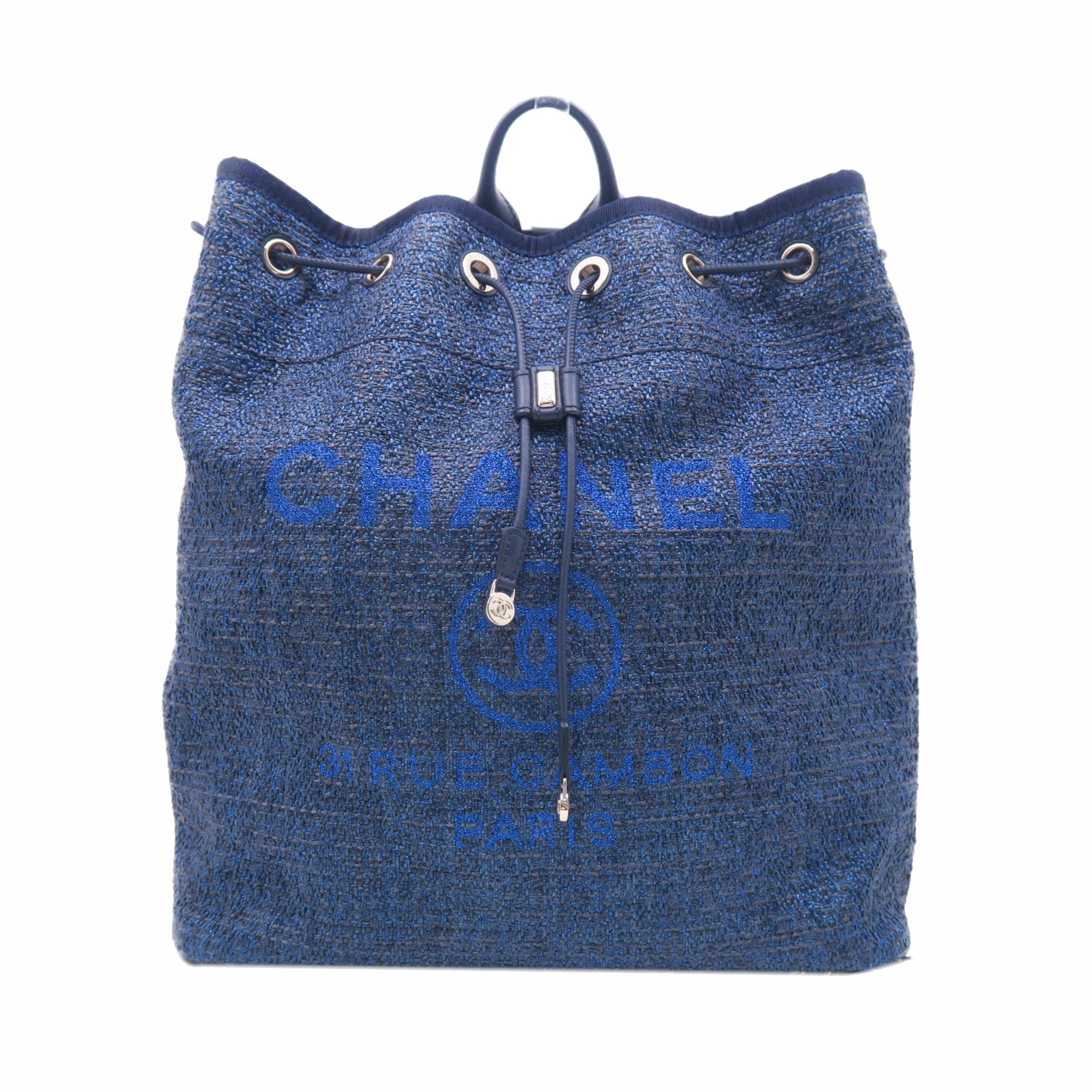 CHANEL 混合纖維Backpack金扣背包藍色