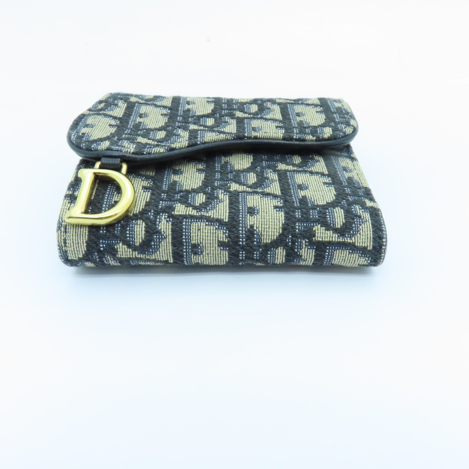 Dior 帆布Saddle Lotus Wallet金扣钱包蓝色