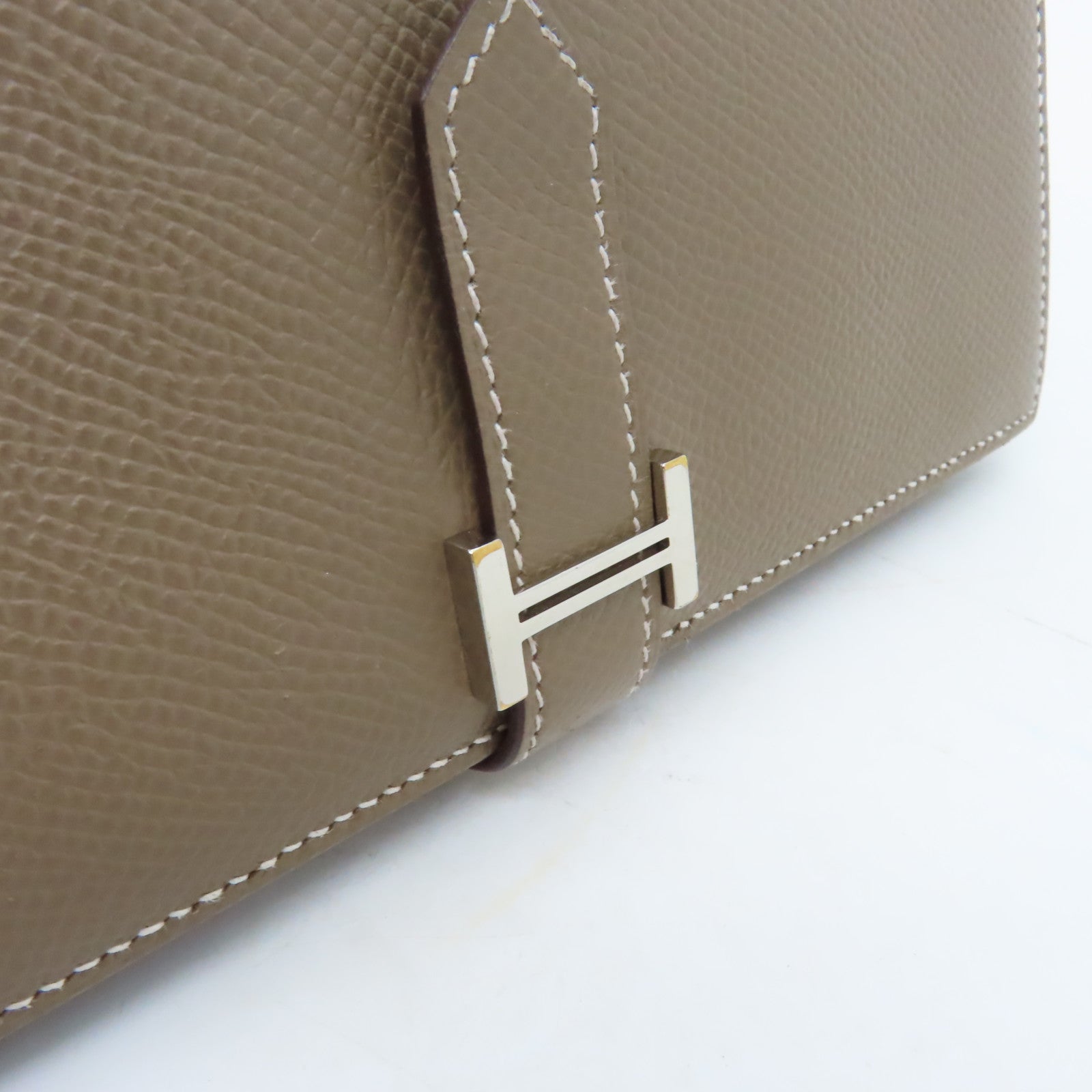HERMES Epsom皮革Bearn bi-fold銀扣長錢包米色