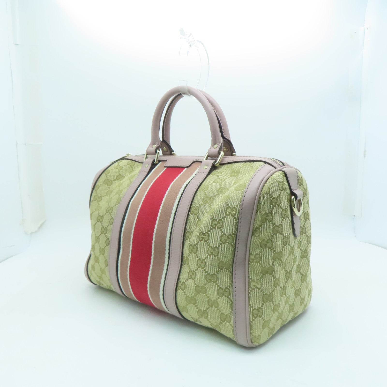 GUCCI 帆布Boston Bag金扣手挽肩背兩用袋米色/紫色