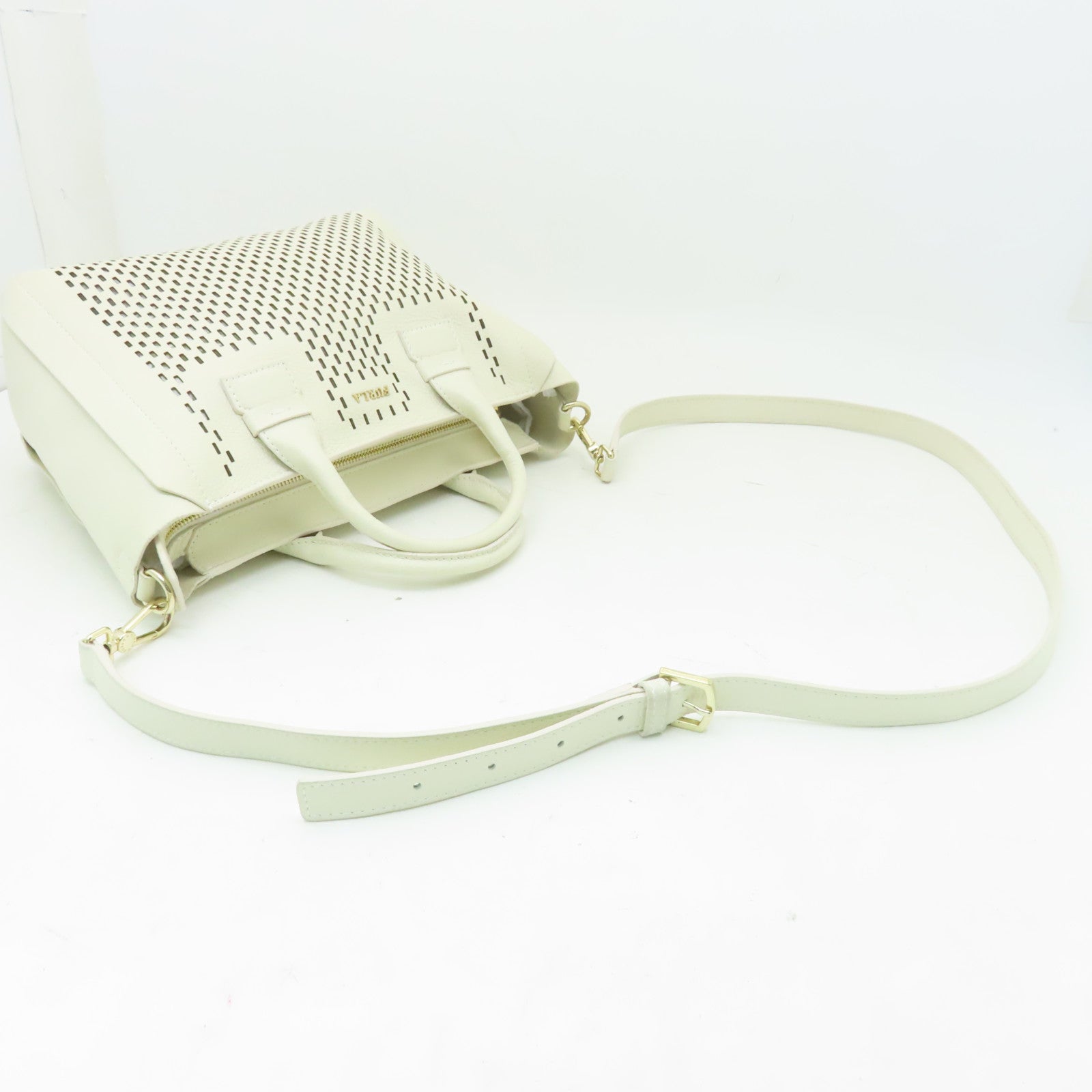 Furla 牛皮皮革Shoulder Bag金扣手挽肩背兩用袋白色