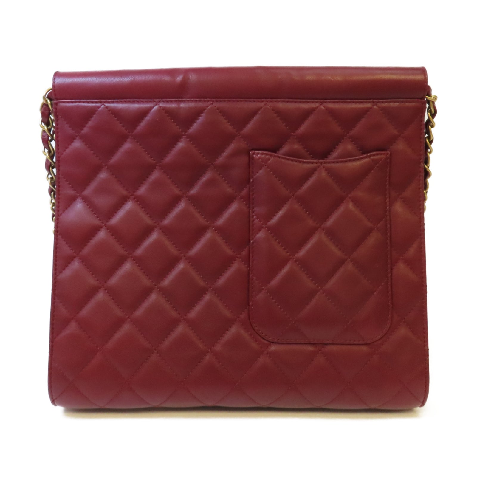 CHANEL 菱格羊皮皮革Chain Shoulder Bag金扣鏈帶肩背袋紅色