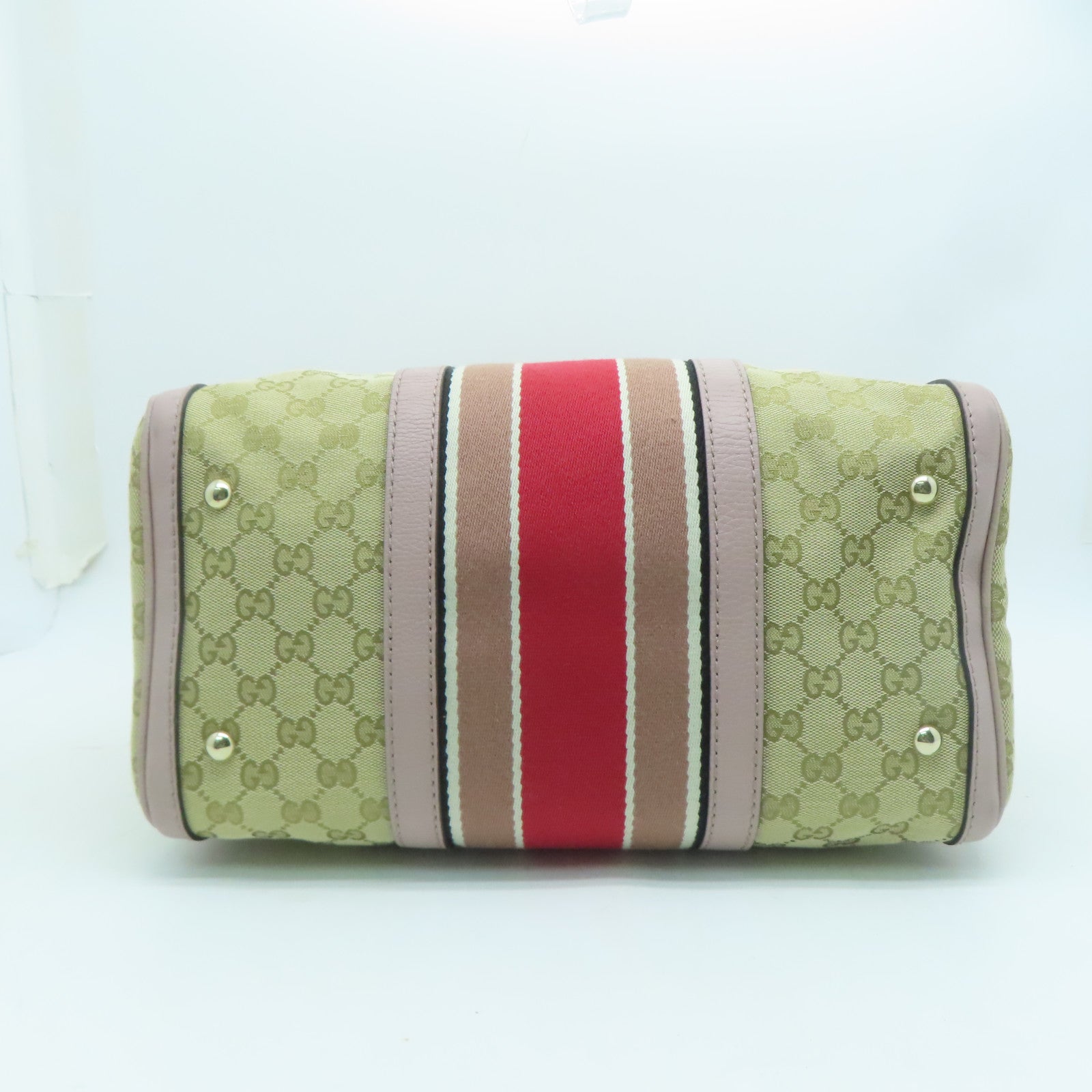 GUCCI 帆布Boston Bag金扣手挽肩背兩用袋米色/紫色