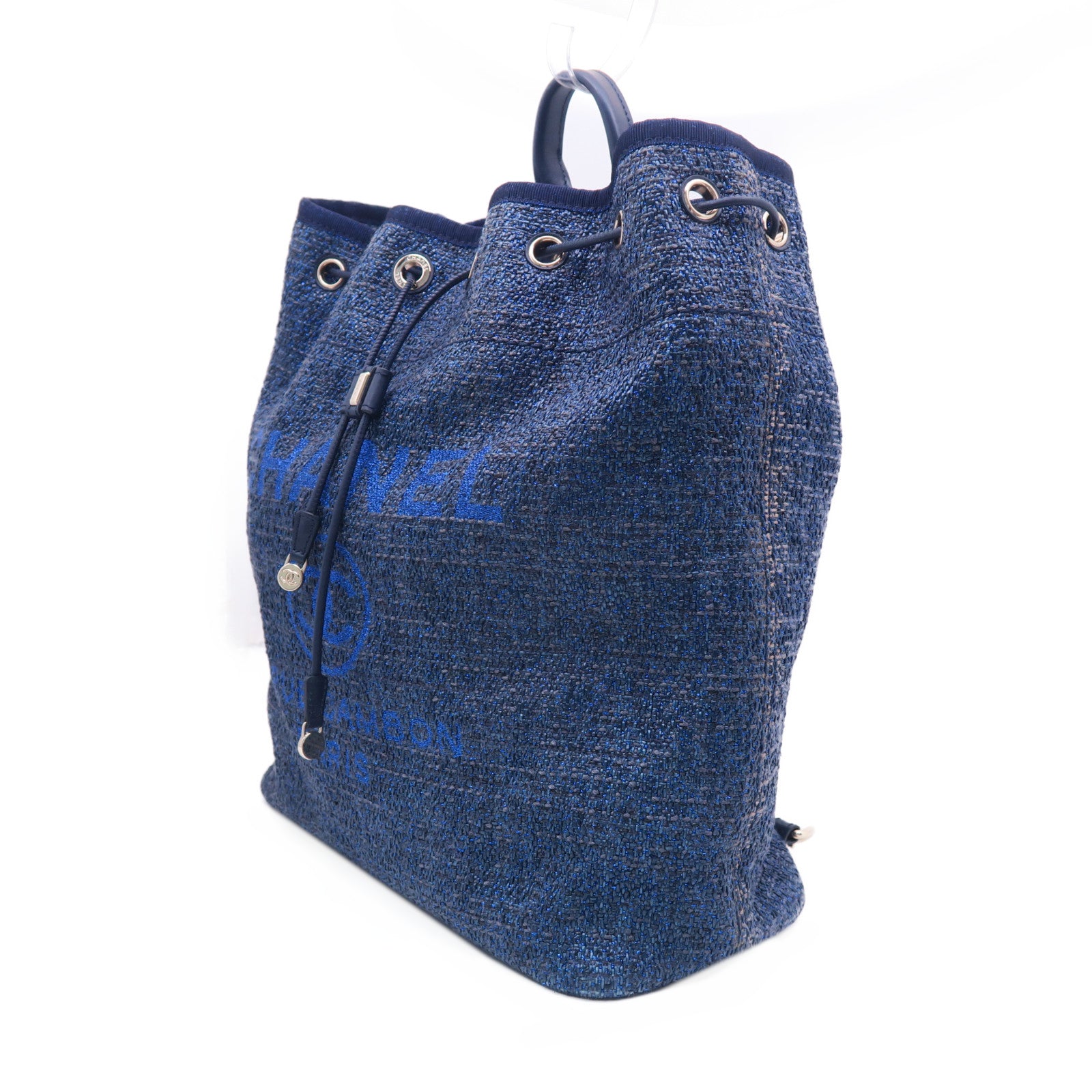 CHANEL 混合纖維Backpack金扣背包藍色