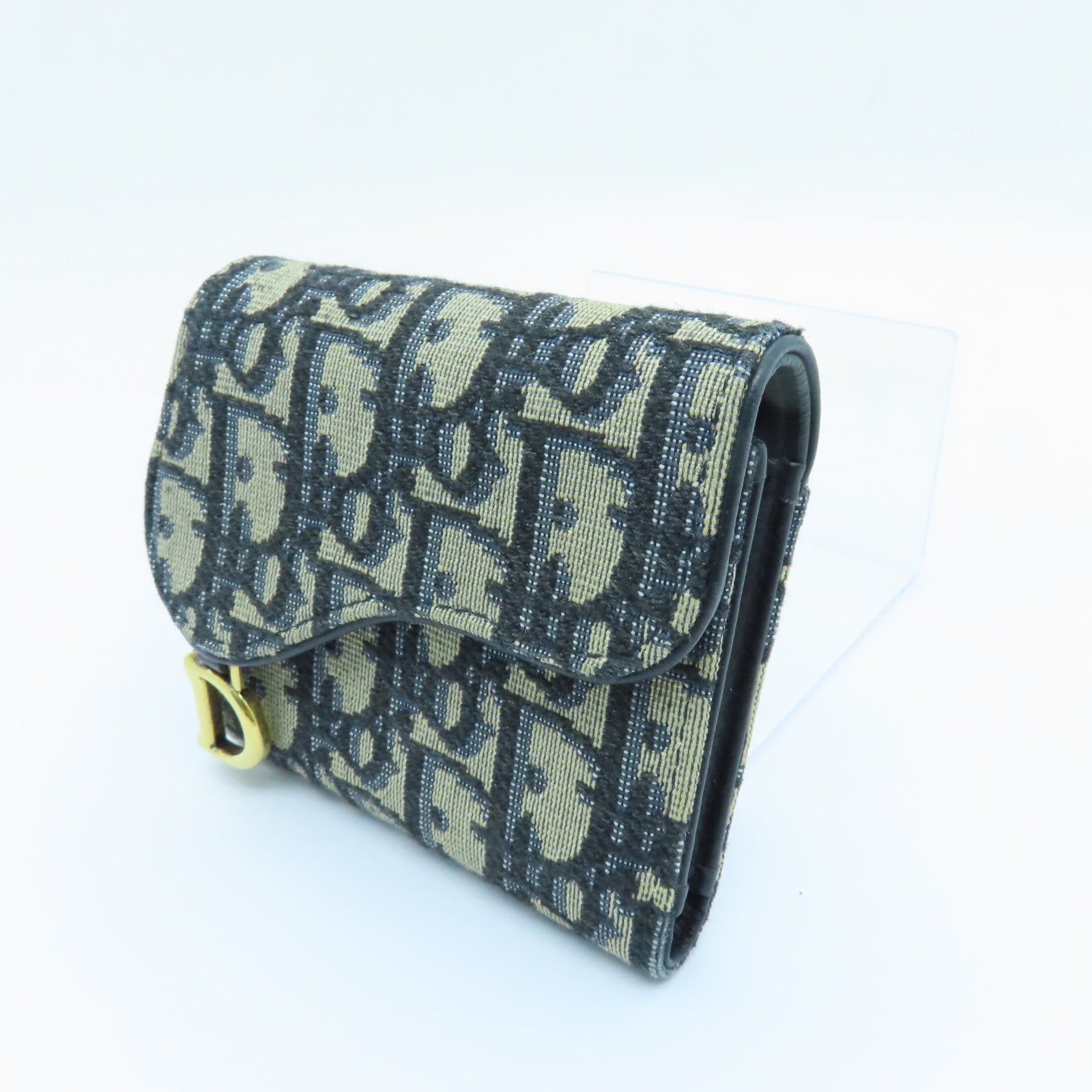 Dior 帆布Saddle Lotus Wallet金扣钱包蓝色