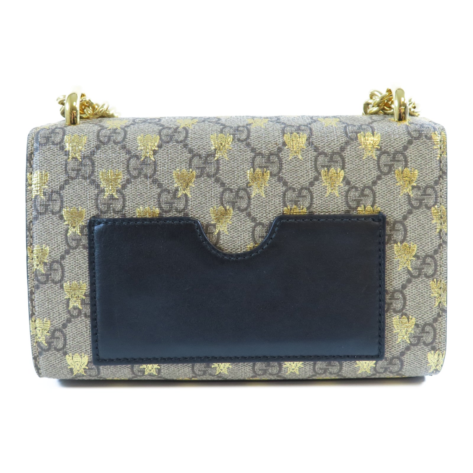 GUCCI 塗層帆布/牛皮皮革Padlock GG Chain Shoulder Bag金扣鏈帶肩背袋啡色/黑色