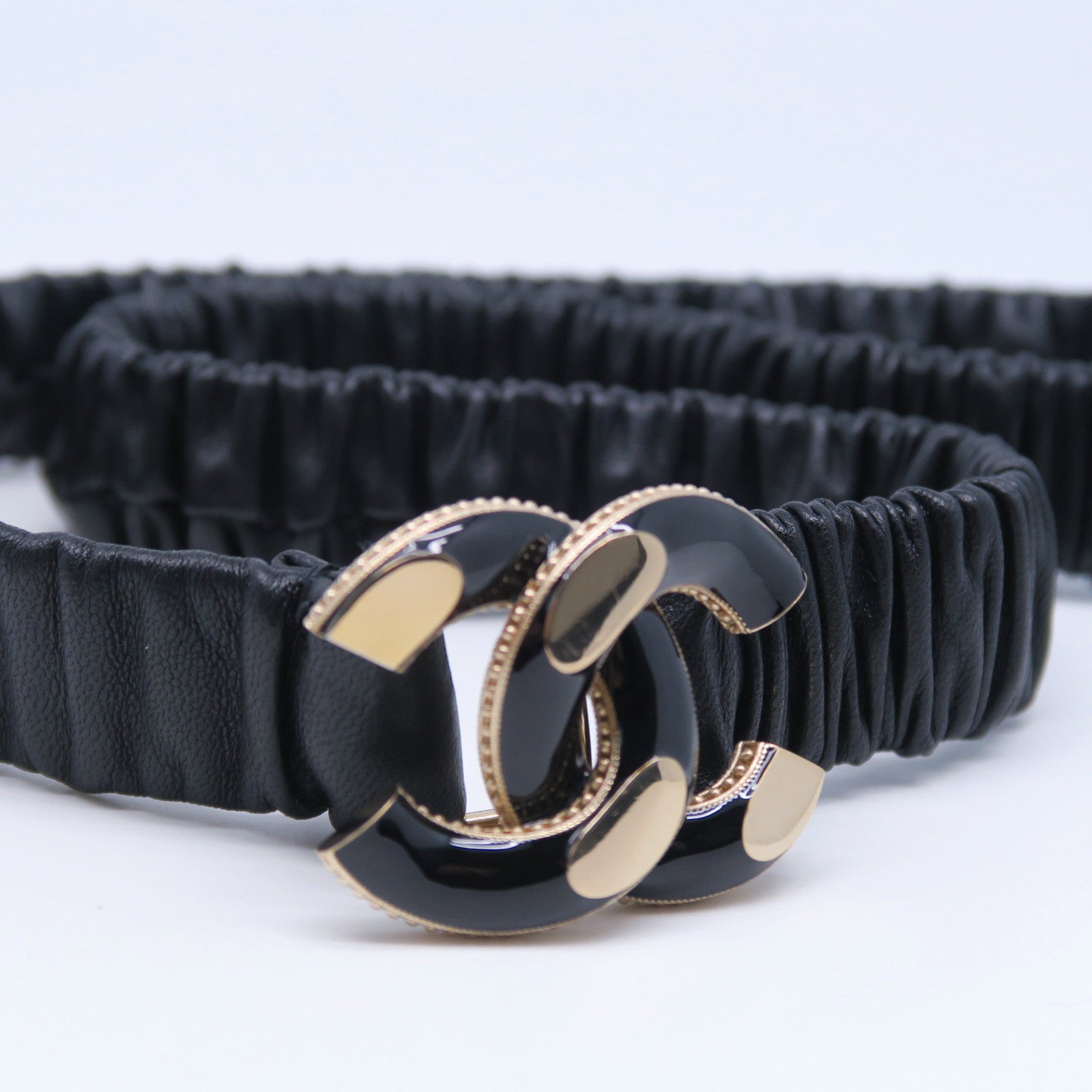 CHANEL 【激減優惠】羊皮皮革Belt金扣皮帶黑色