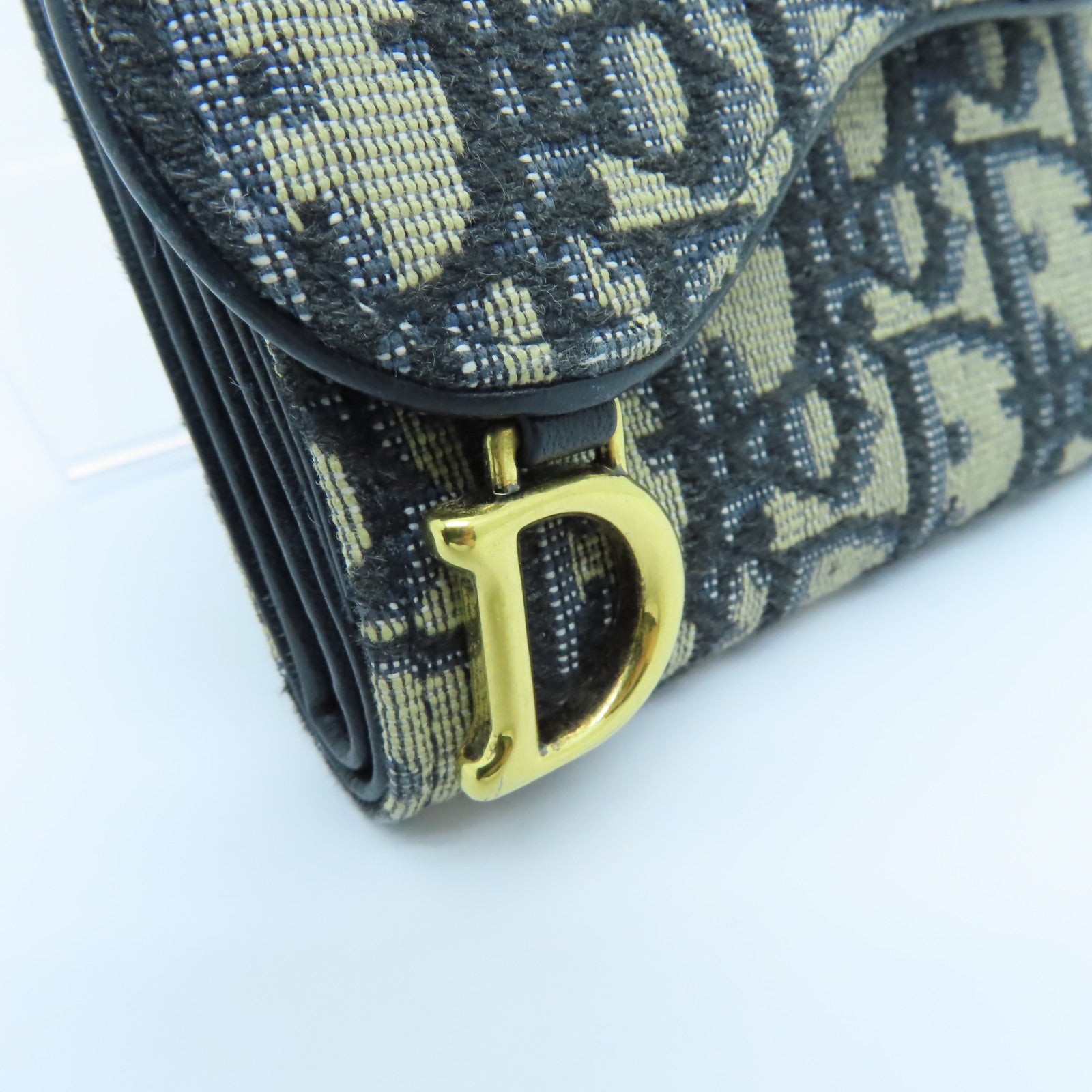 Dior 帆布Saddle Lotus Wallet金扣钱包蓝色