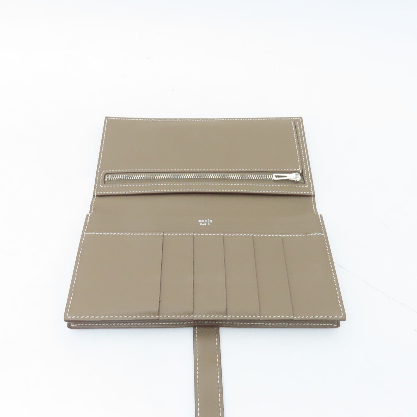 HERMES Epsom皮革Bearn bi-fold銀扣長錢包米色