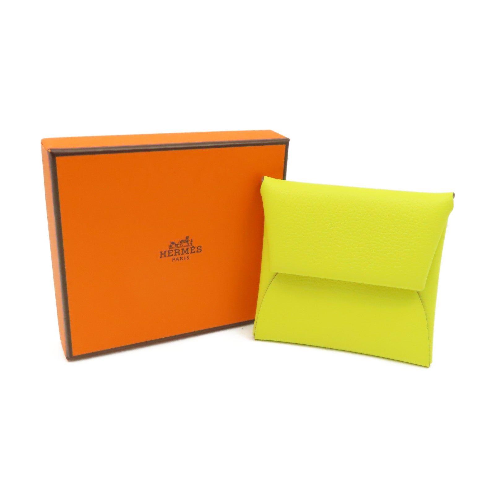 HERMES 皮革Bastia Coin Case銀扣零錢包黃色