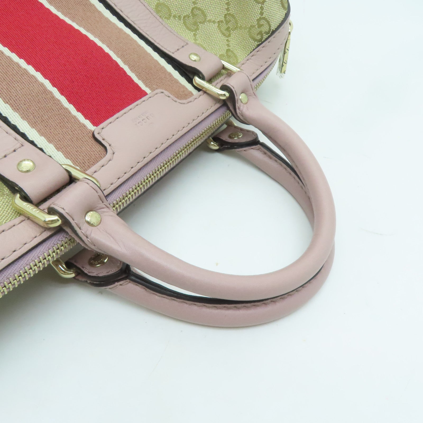 GUCCI 帆布Boston Bag金扣手挽肩背兩用袋米色/紫色