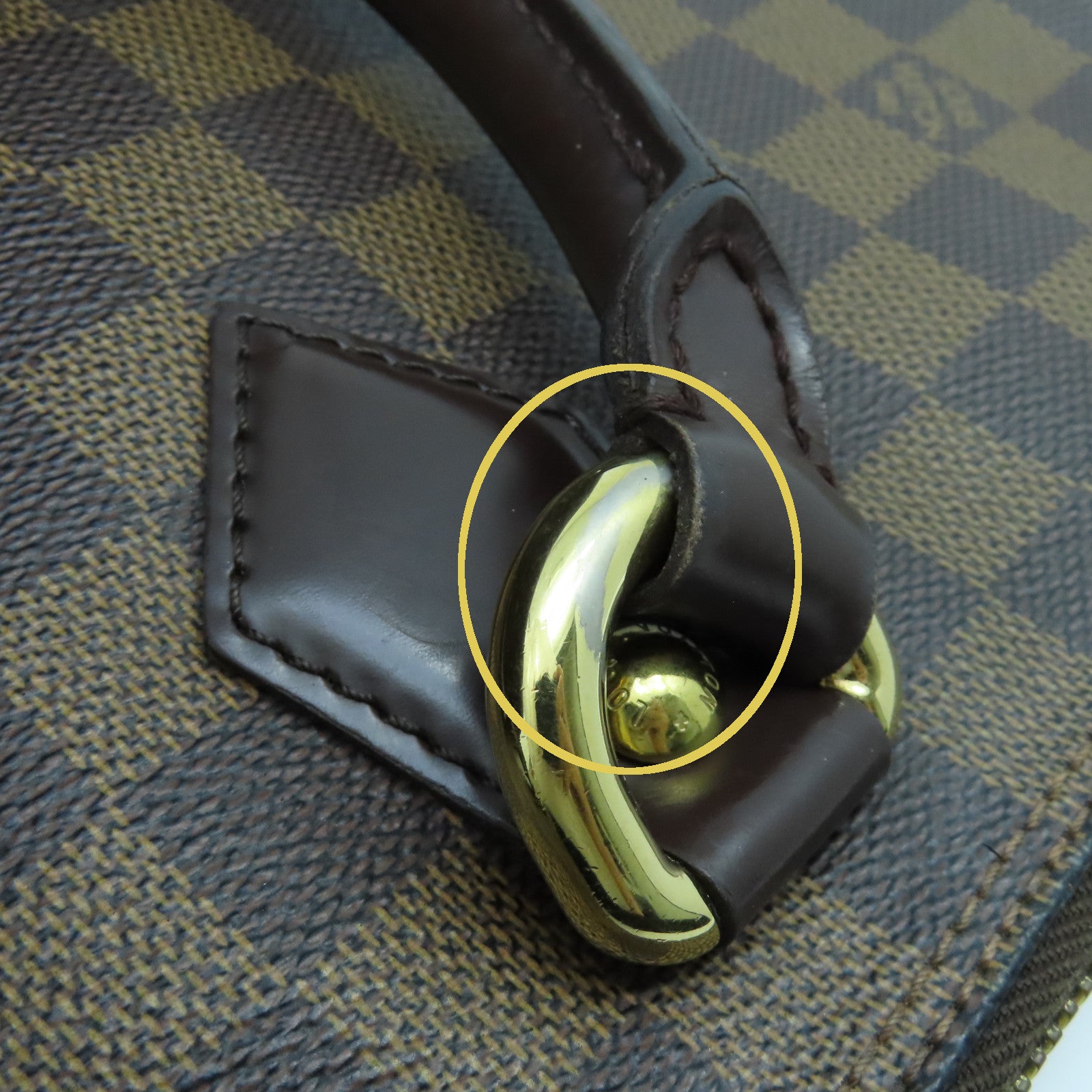 LOUIS VUITTON Damier Saleya MM金扣手挽袋棕色