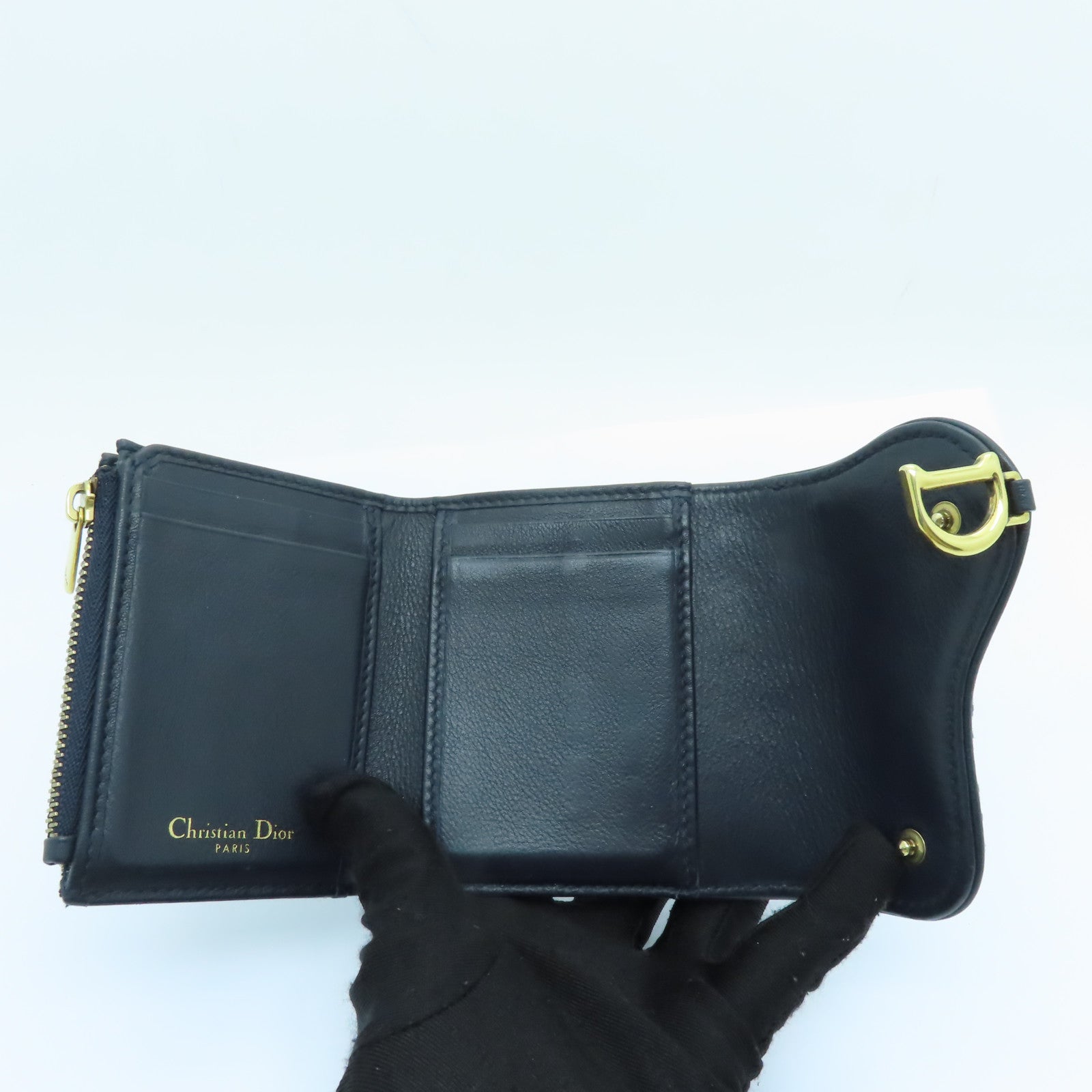 Dior 帆布Saddle Lotus Wallet金扣钱包蓝色