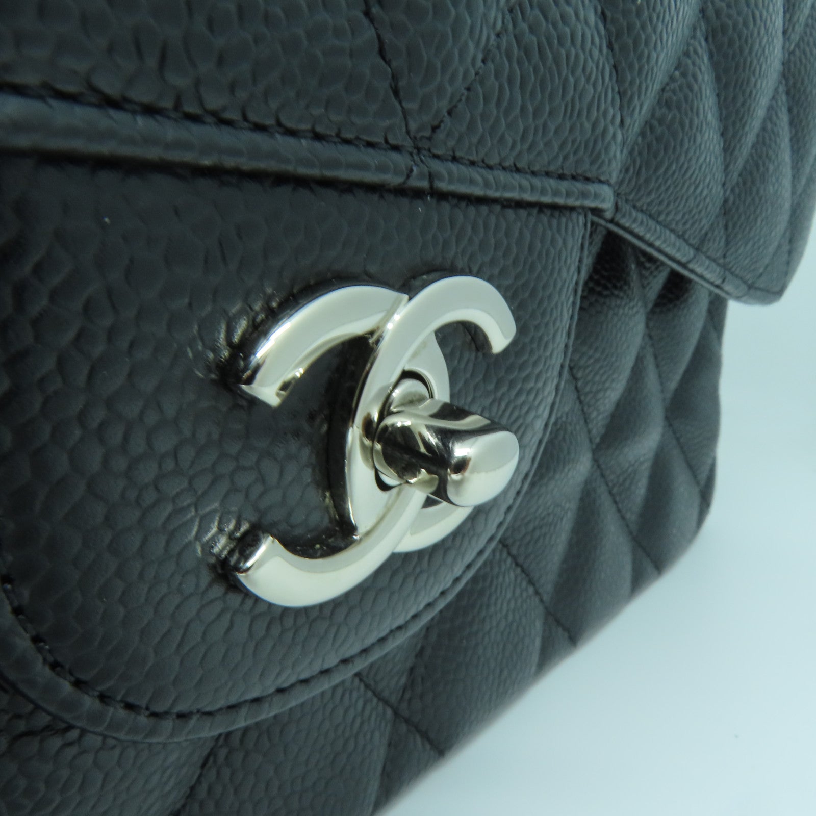 CHANEL Rhombus Caviar Leather Chain Shoulder Silver Buckle Chain Belt Shoulder Bag Black