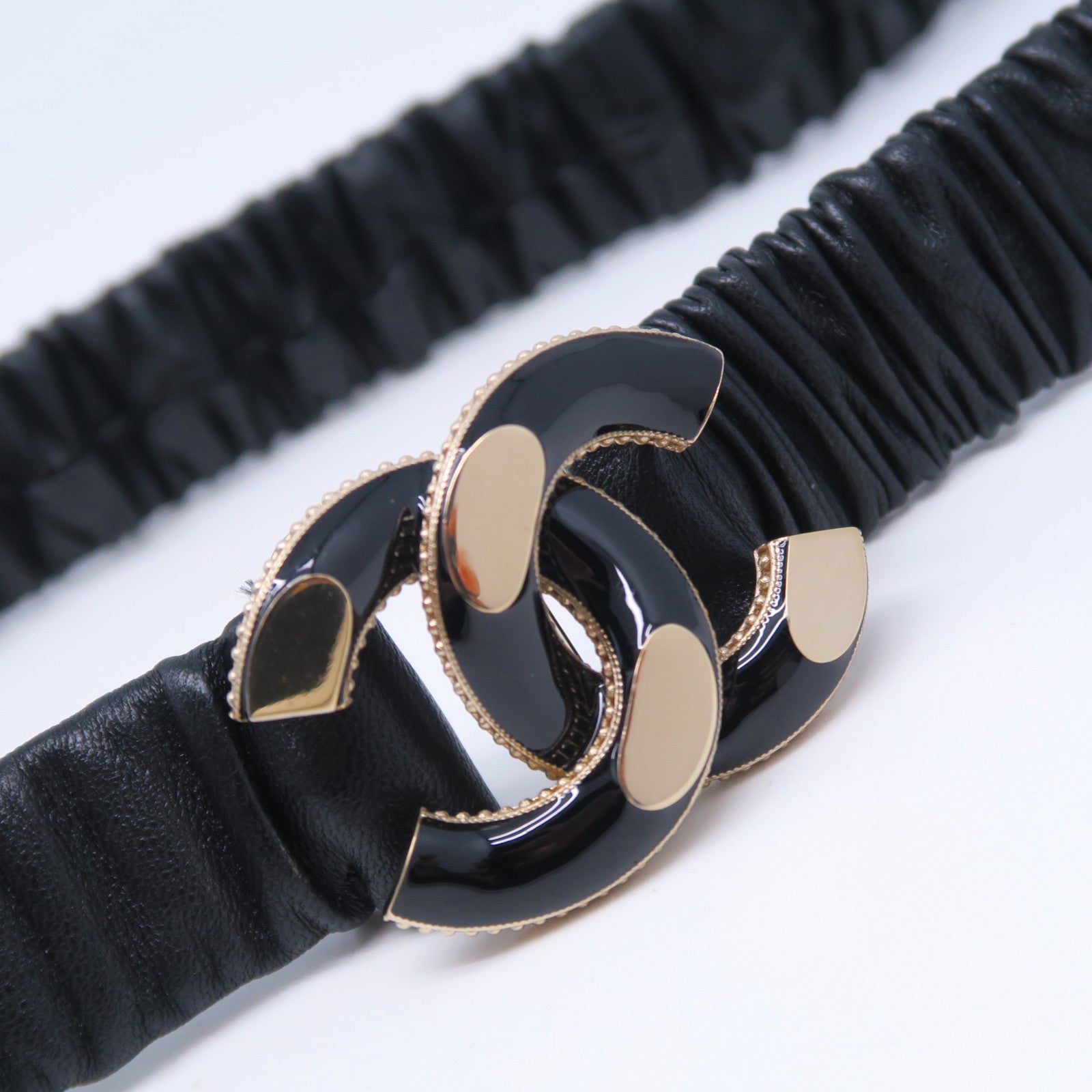 CHANEL 【激減優惠】羊皮皮革Belt金扣皮帶黑色
