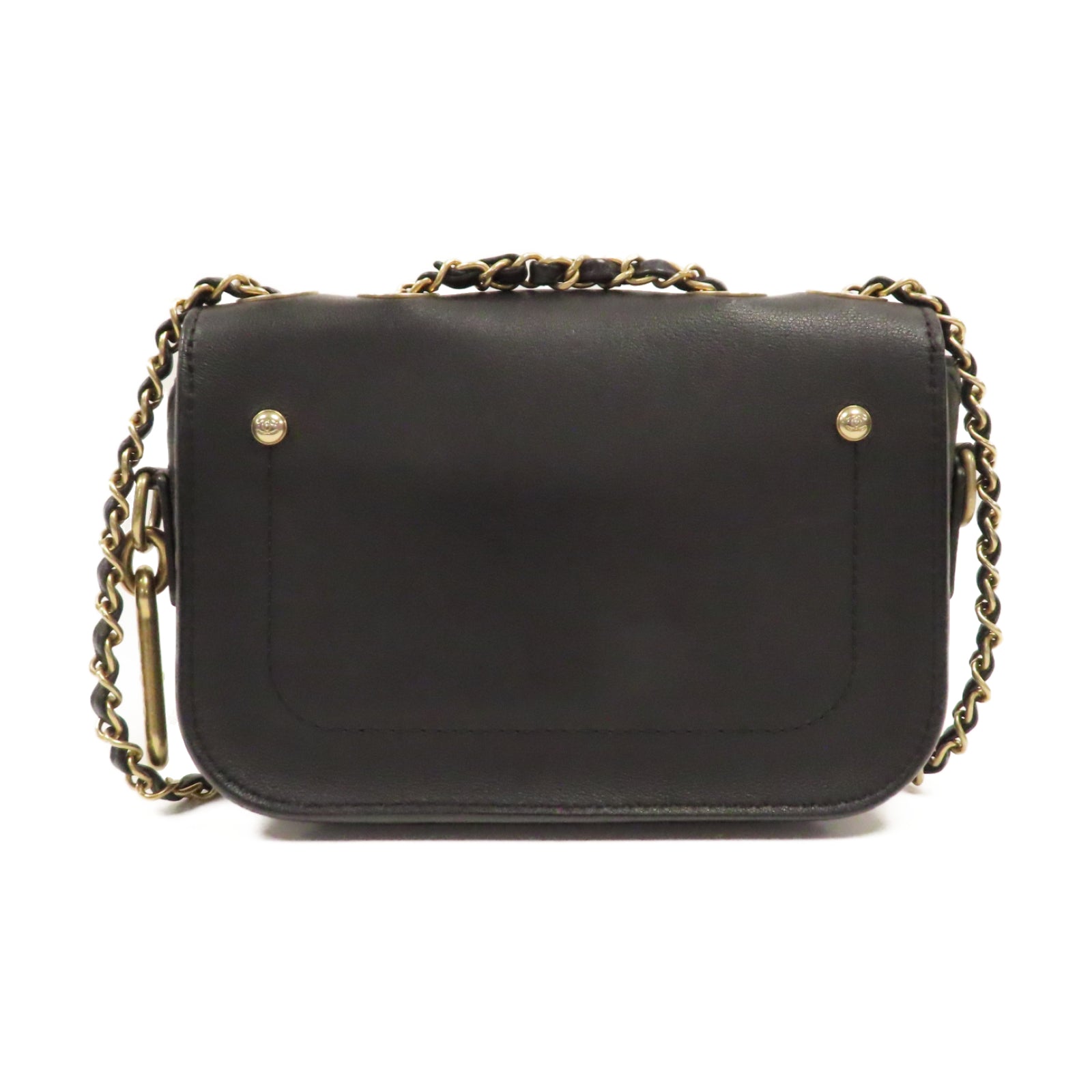 CHANEL 菱格牛皮皮革Chain Shoulder金扣鏈帶肩背袋黑色