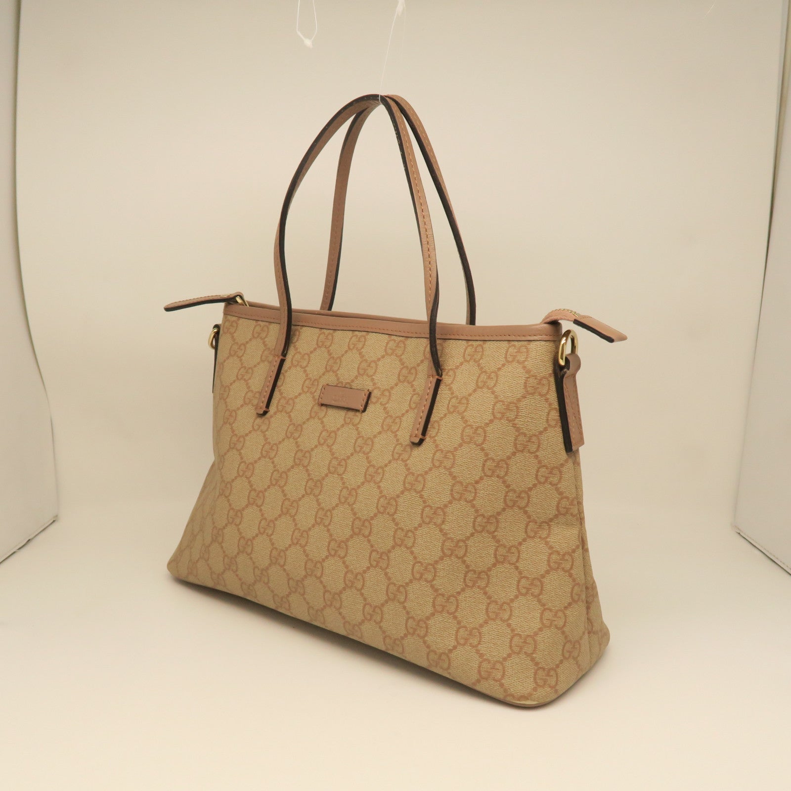 GUCCI PVC Bag銀扣手挽肩背兩用袋淺褐色/粉紅色