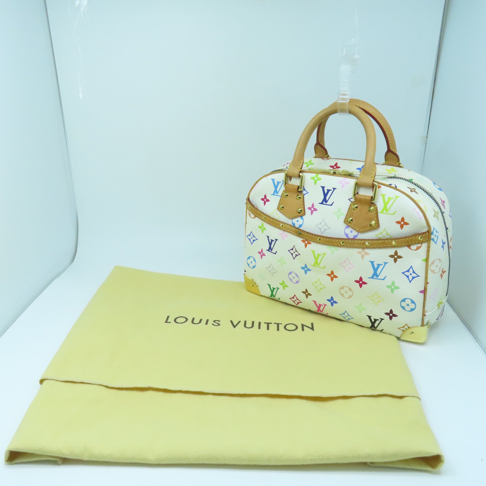 LOUIS VUITTON Monogram Multicolore Trouville Hand Bag Gold Buckle White/Color