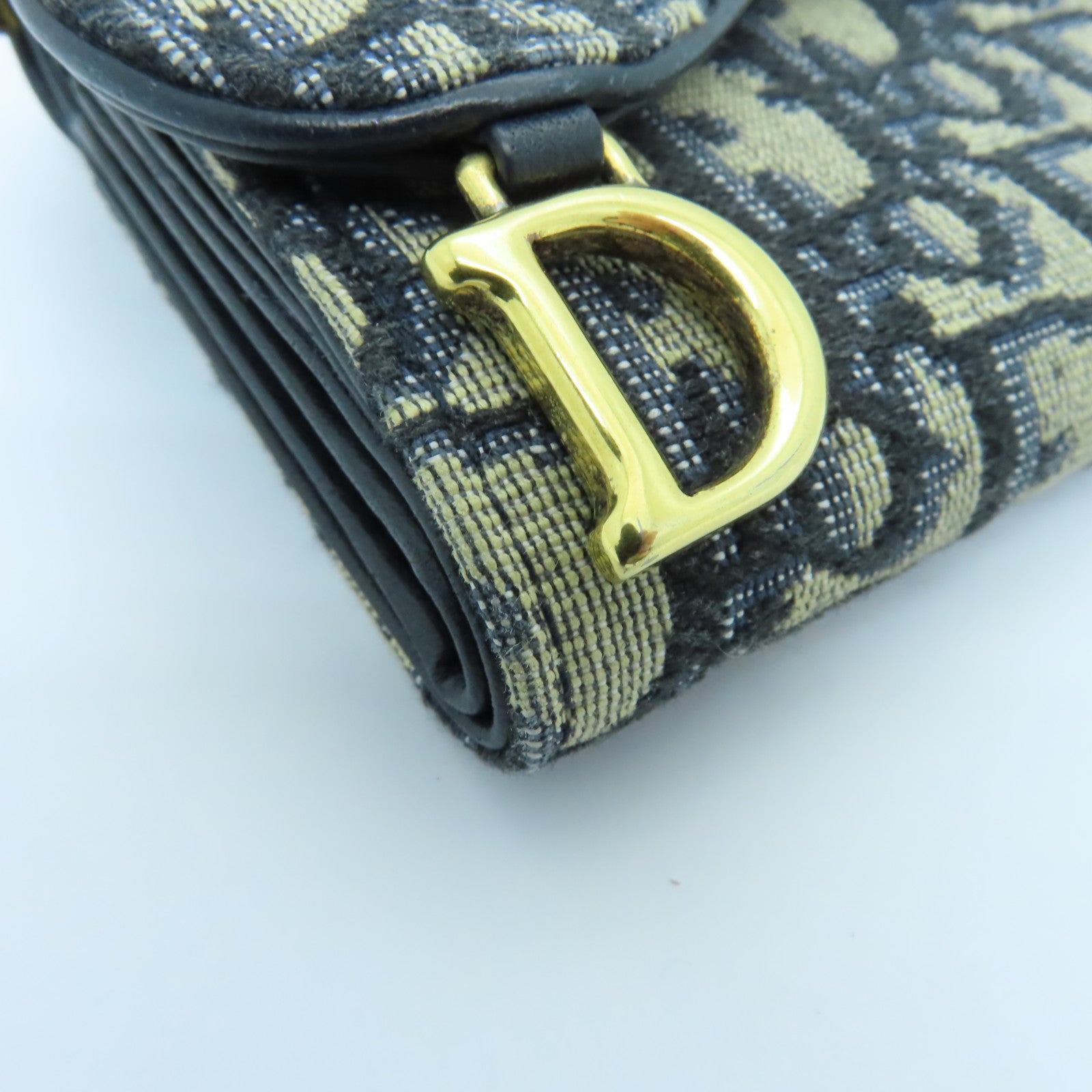 Dior 帆布Saddle Lotus Wallet金扣钱包蓝色