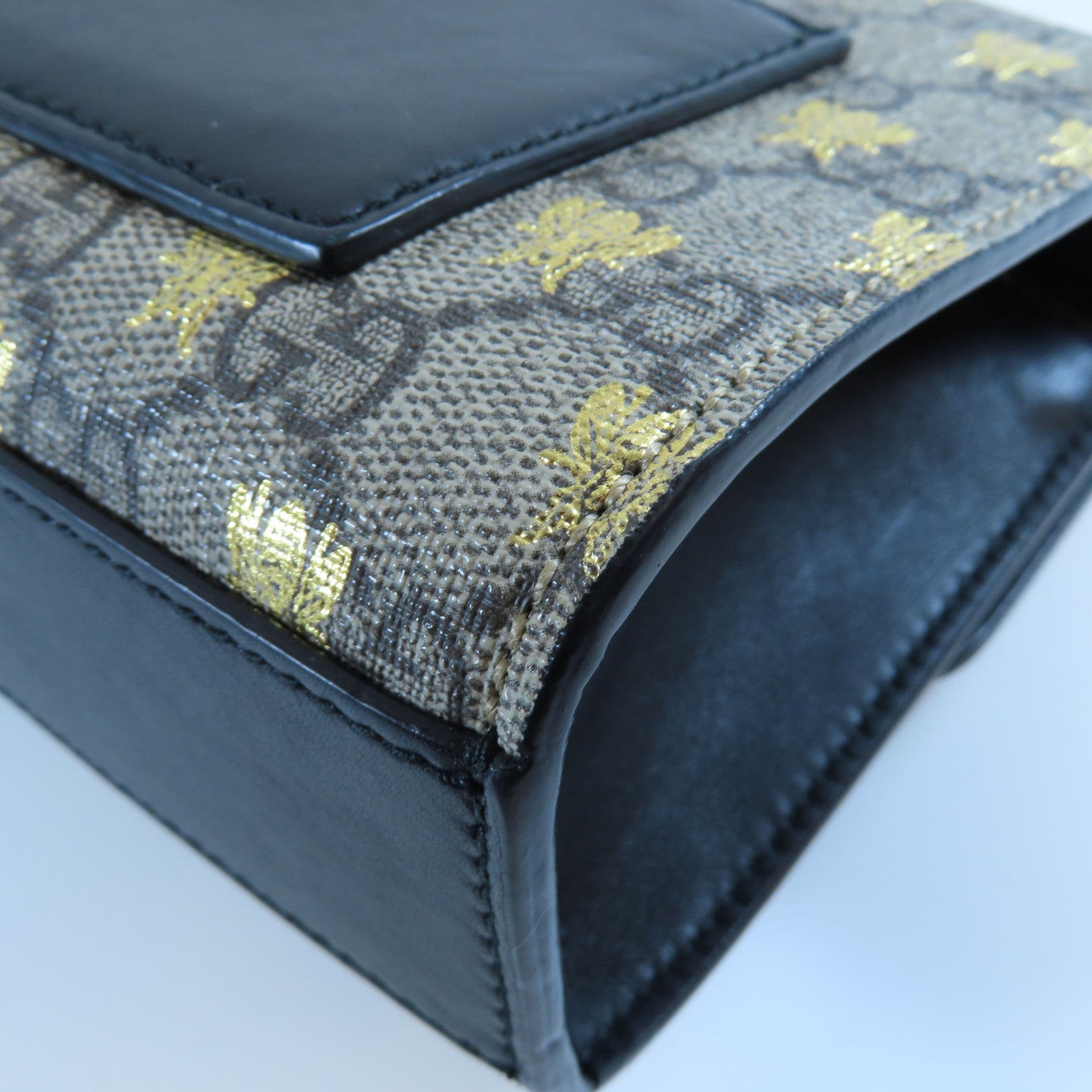 GUCCI 塗層帆布/牛皮皮革Padlock GG Chain Shoulder Bag金扣鏈帶肩背袋啡色/黑色