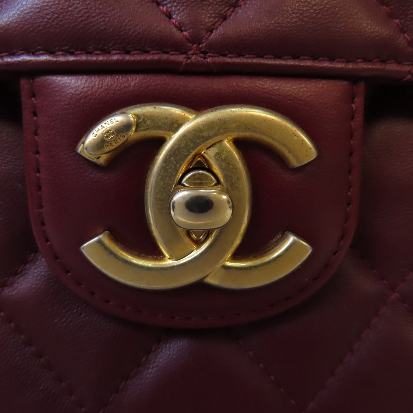 CHANEL 菱格羊皮皮革Chain Shoulder Bag金扣鏈帶肩背袋紅色