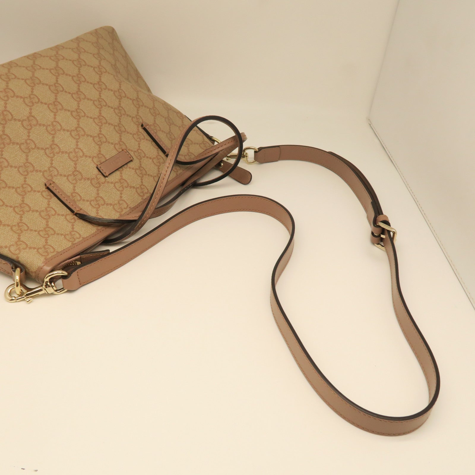 GUCCI PVC Bag銀扣手挽肩背兩用袋淺褐色/粉紅色