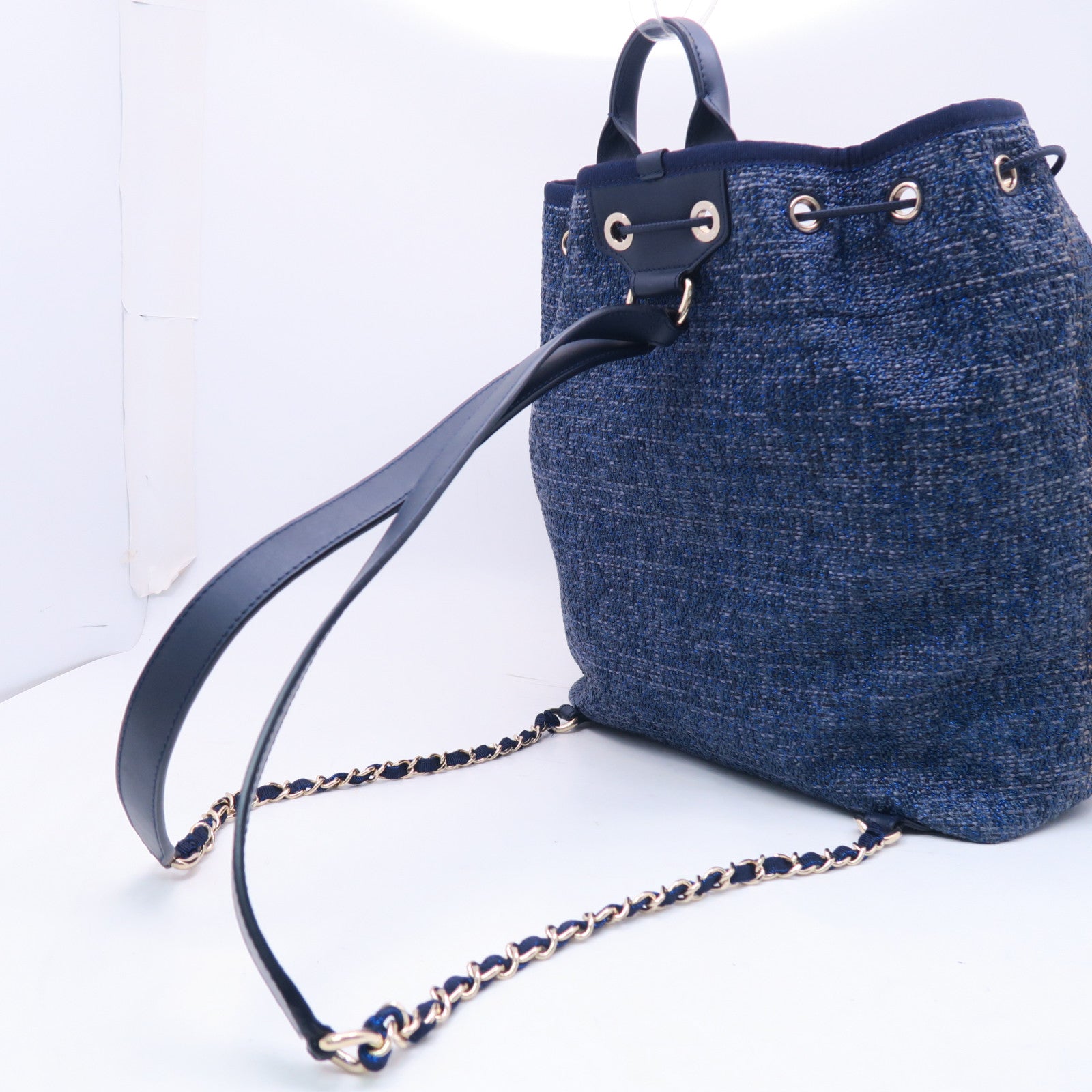 CHANEL 混合纖維Backpack金扣背包藍色