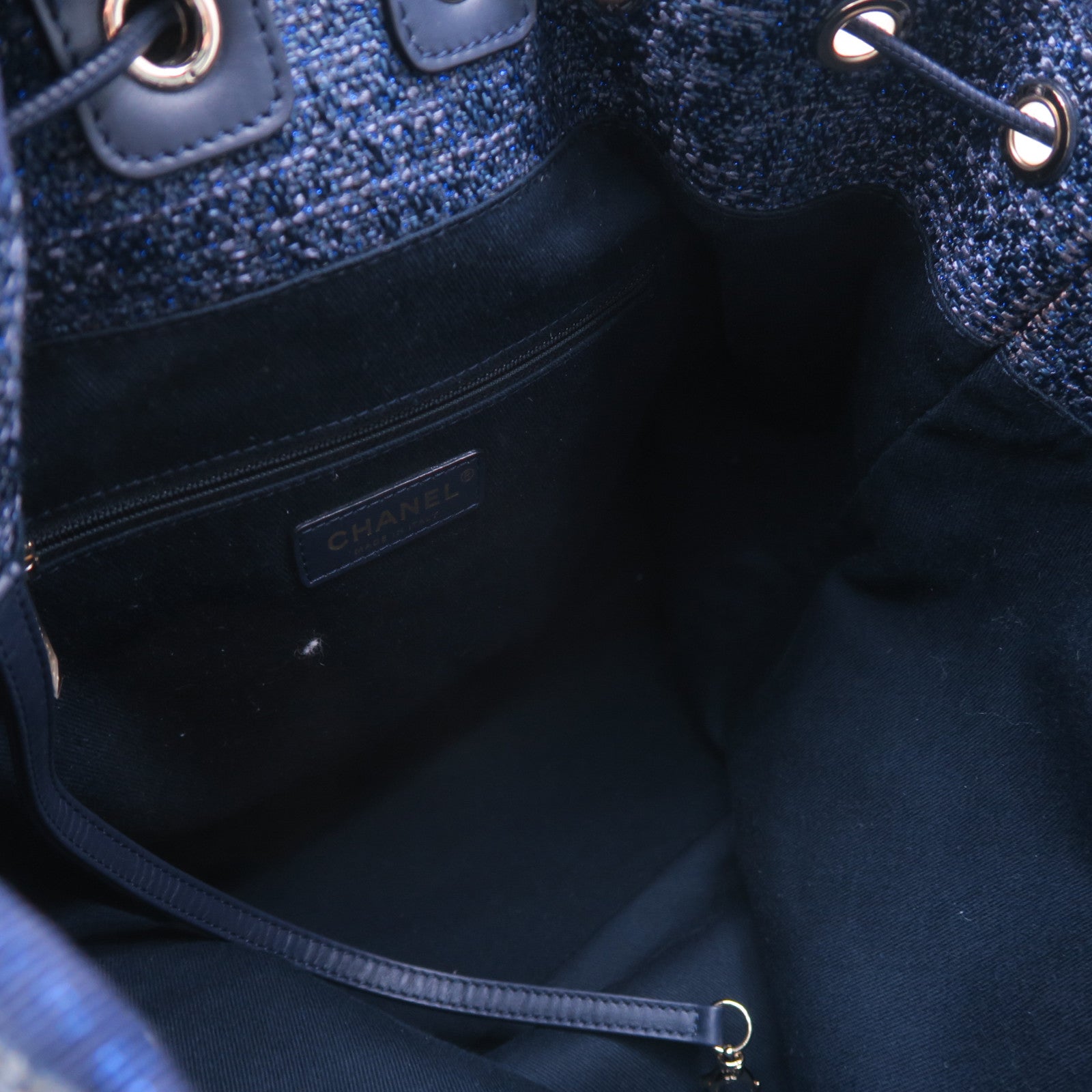 CHANEL 混合纖維Backpack金扣背包藍色